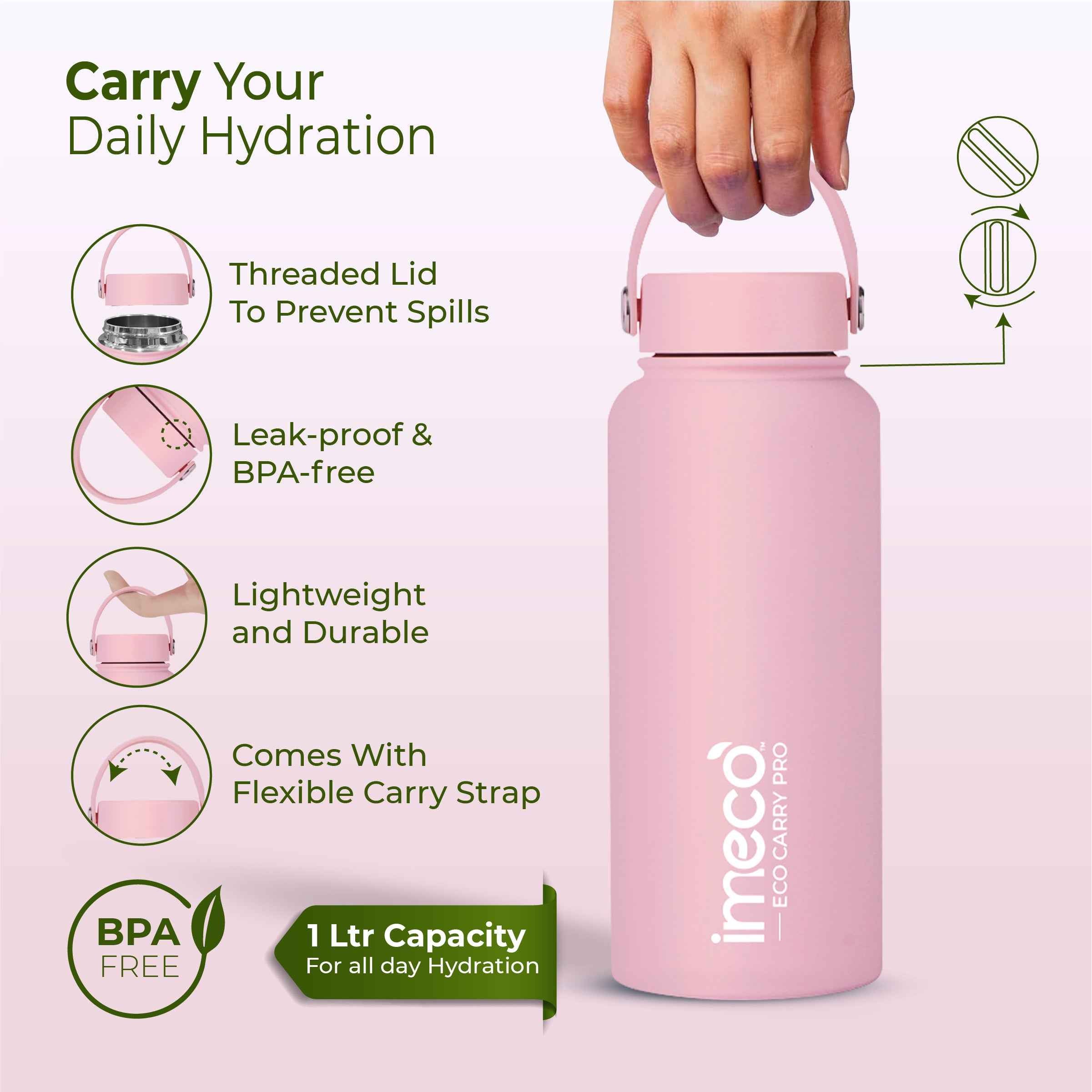 ECO CARRY PRO Stainless Steel Water Bottle (1 L)