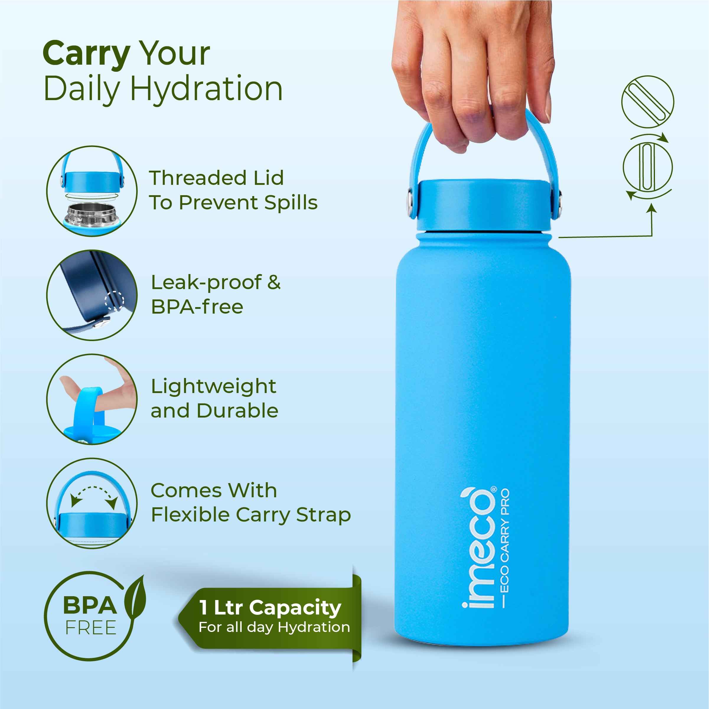 ECO CARRY PRO Stainless Steel Water Bottle (1 L)