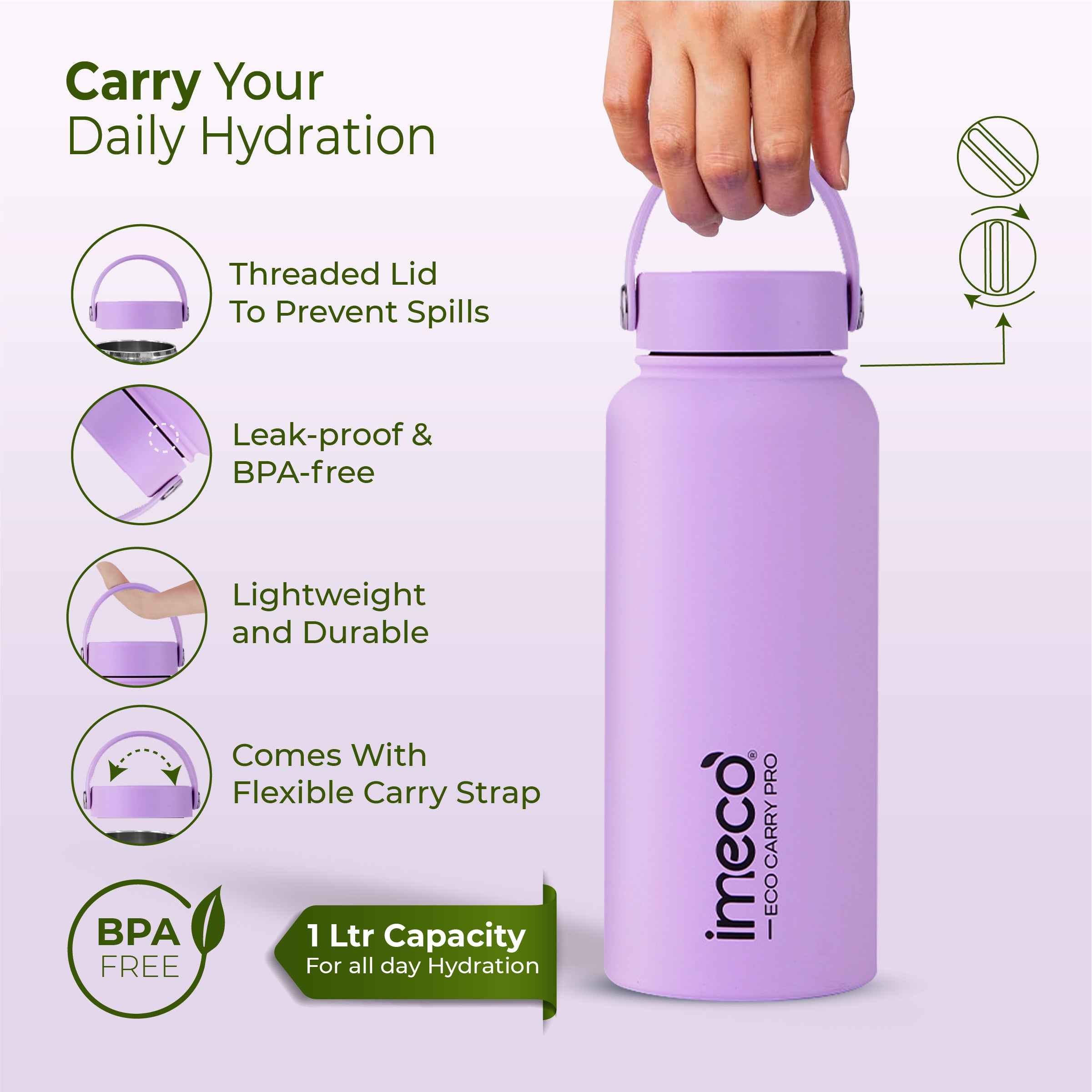 ECO CARRY PRO Stainless Steel Water Bottle (1 L)