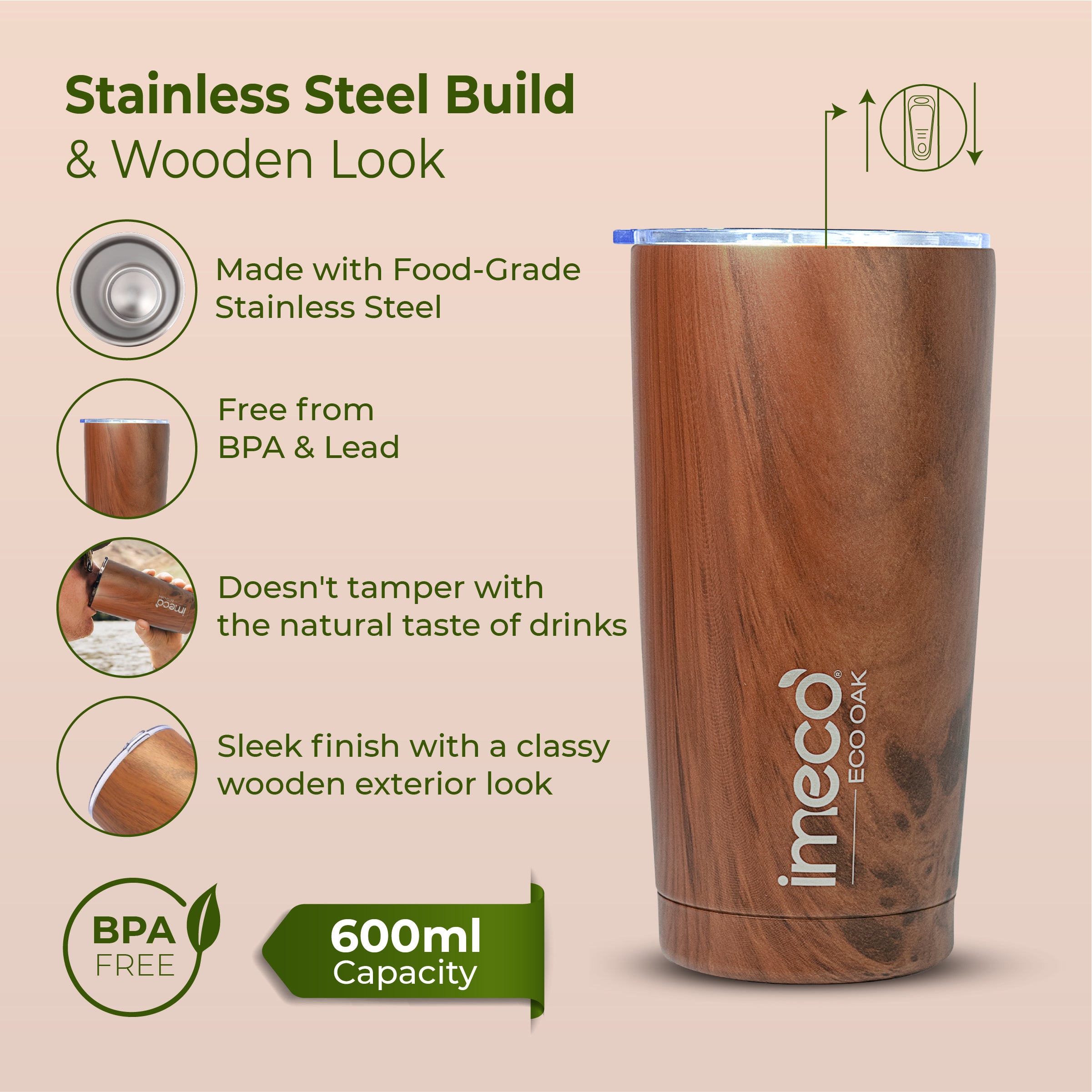 ECO OAK Stainless Steel Water Bottle (600 ml)