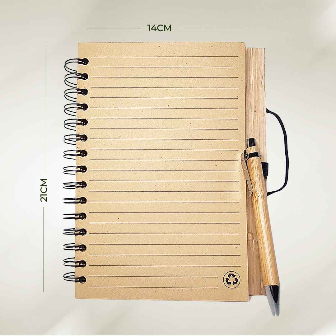 Bamboo Office Desk Essentials - ECO BLOOM Bamboo Water Bottle with Mobile Stand, Bamboo Diary with Pen and Pocket Tissue (2 Pack)