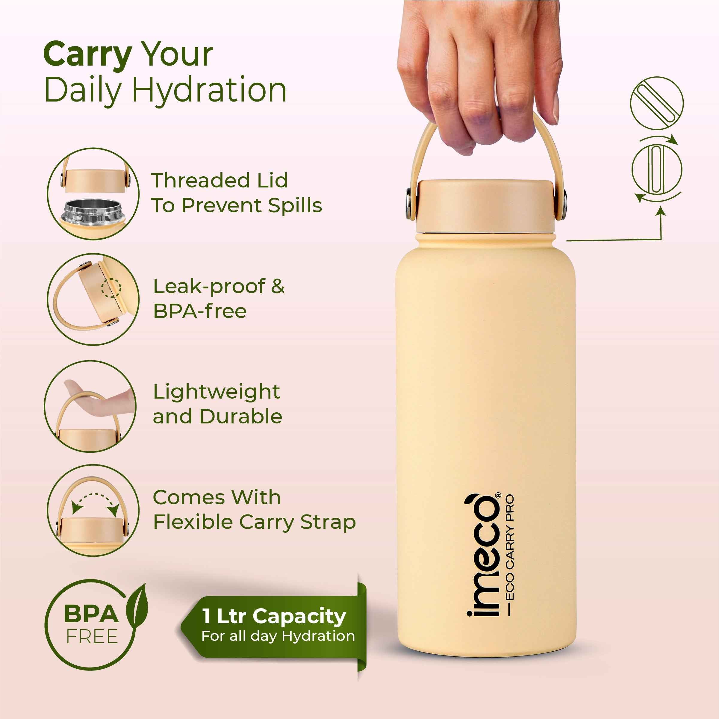 ECO CARRY PRO Stainless Steel Water Bottle (1 L)