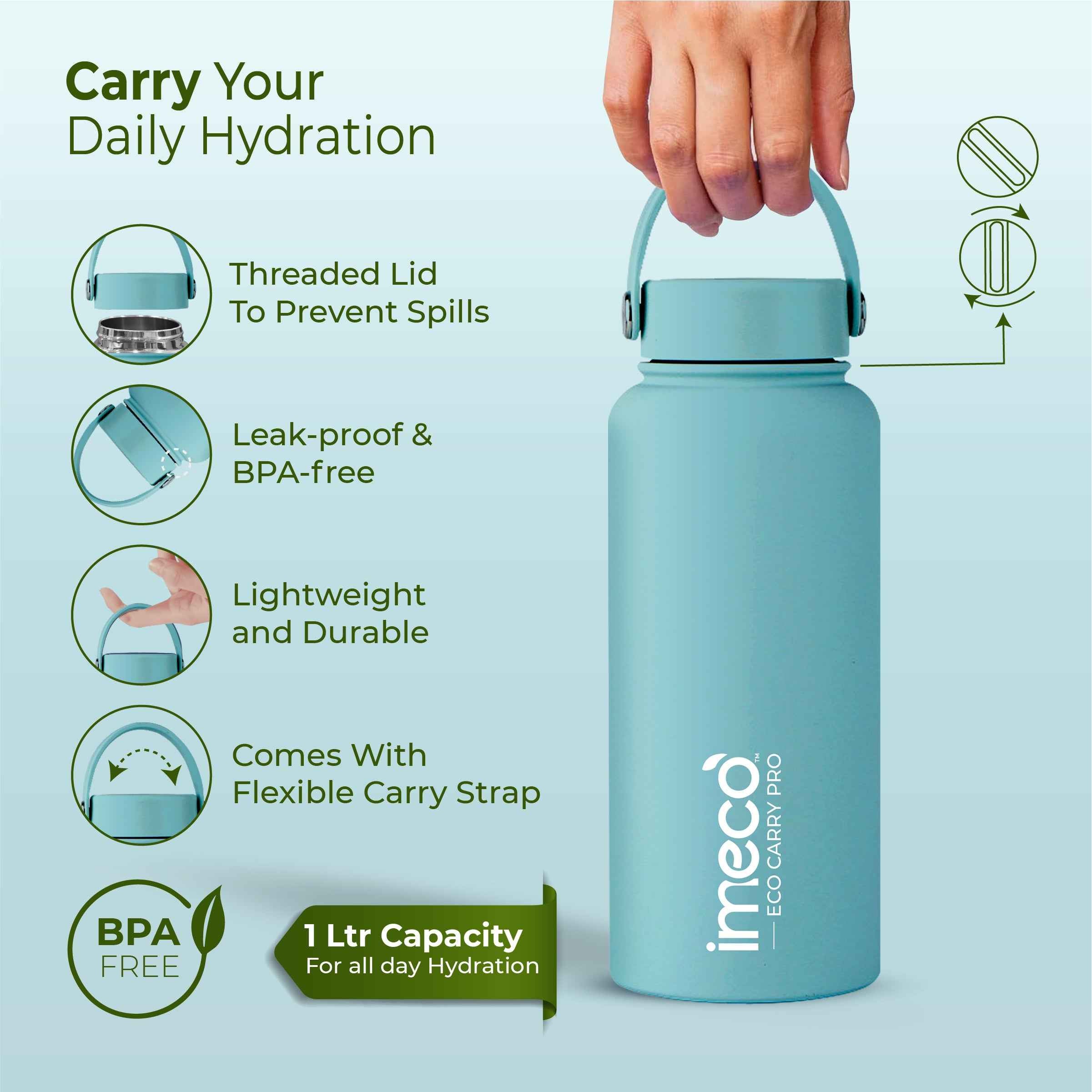 ECO CARRY PRO Stainless Steel Water Bottle (1 L)