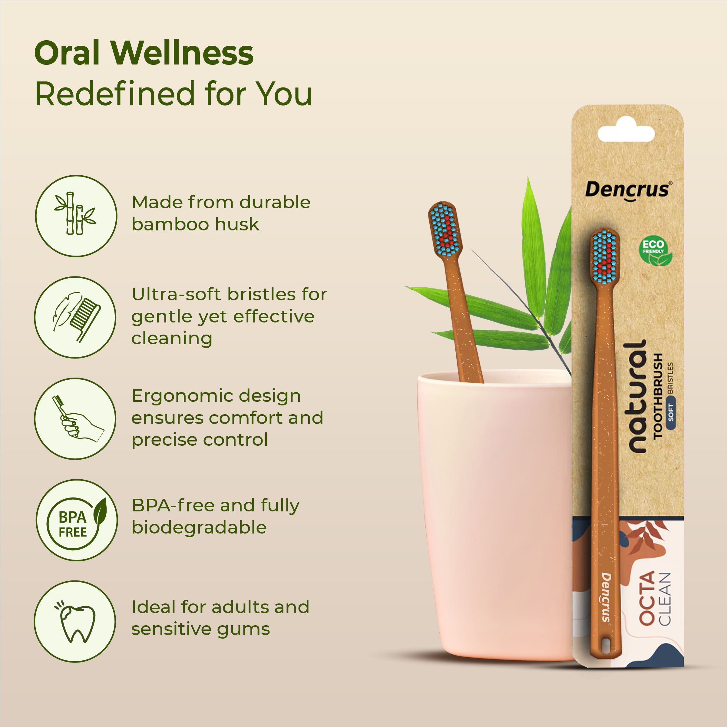 Octa Clean Bamboo Toothbrush with Soft Bristles