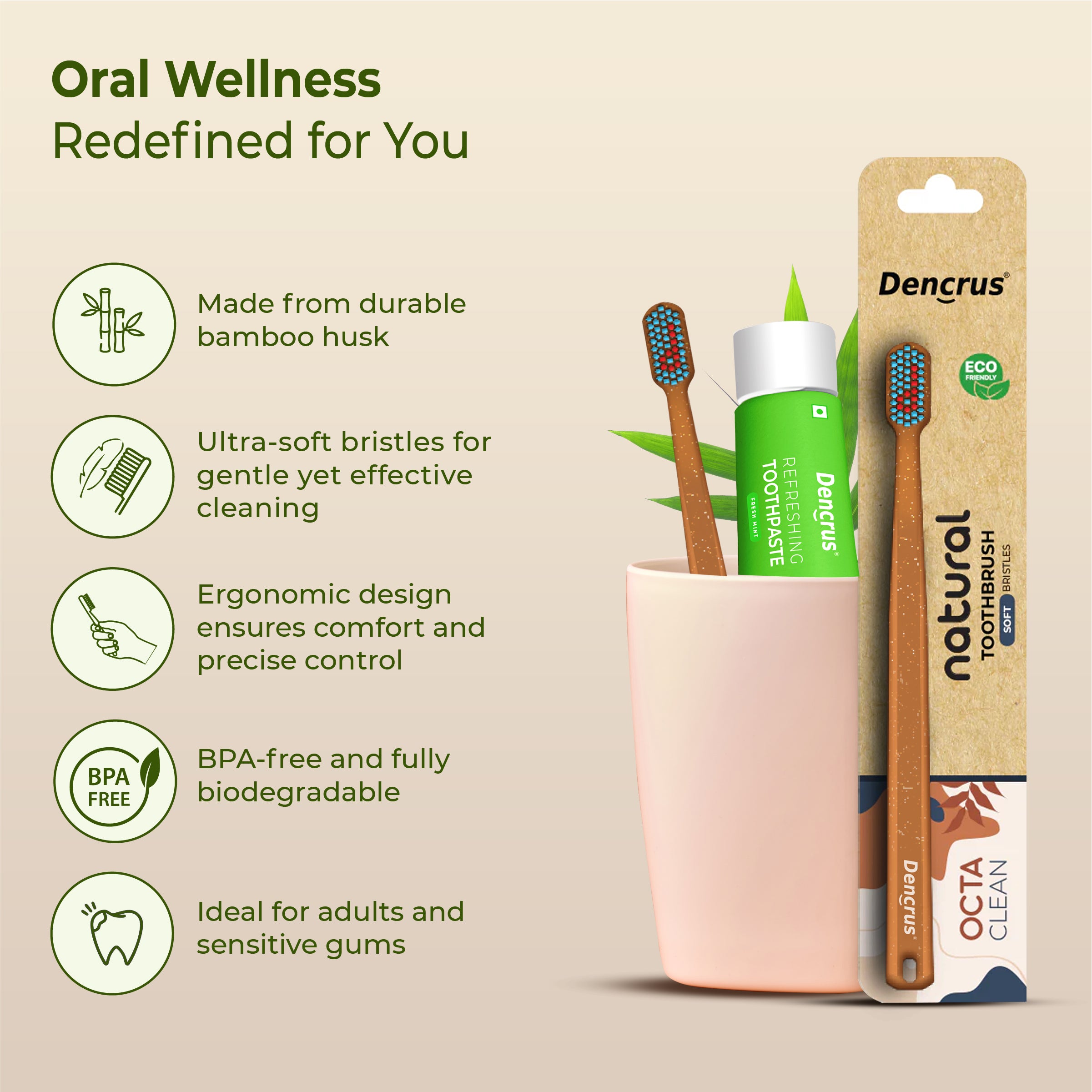 Morning Routine Set – 2 Octa Clean Bamboo Toothbrushes + Mint Toothpaste