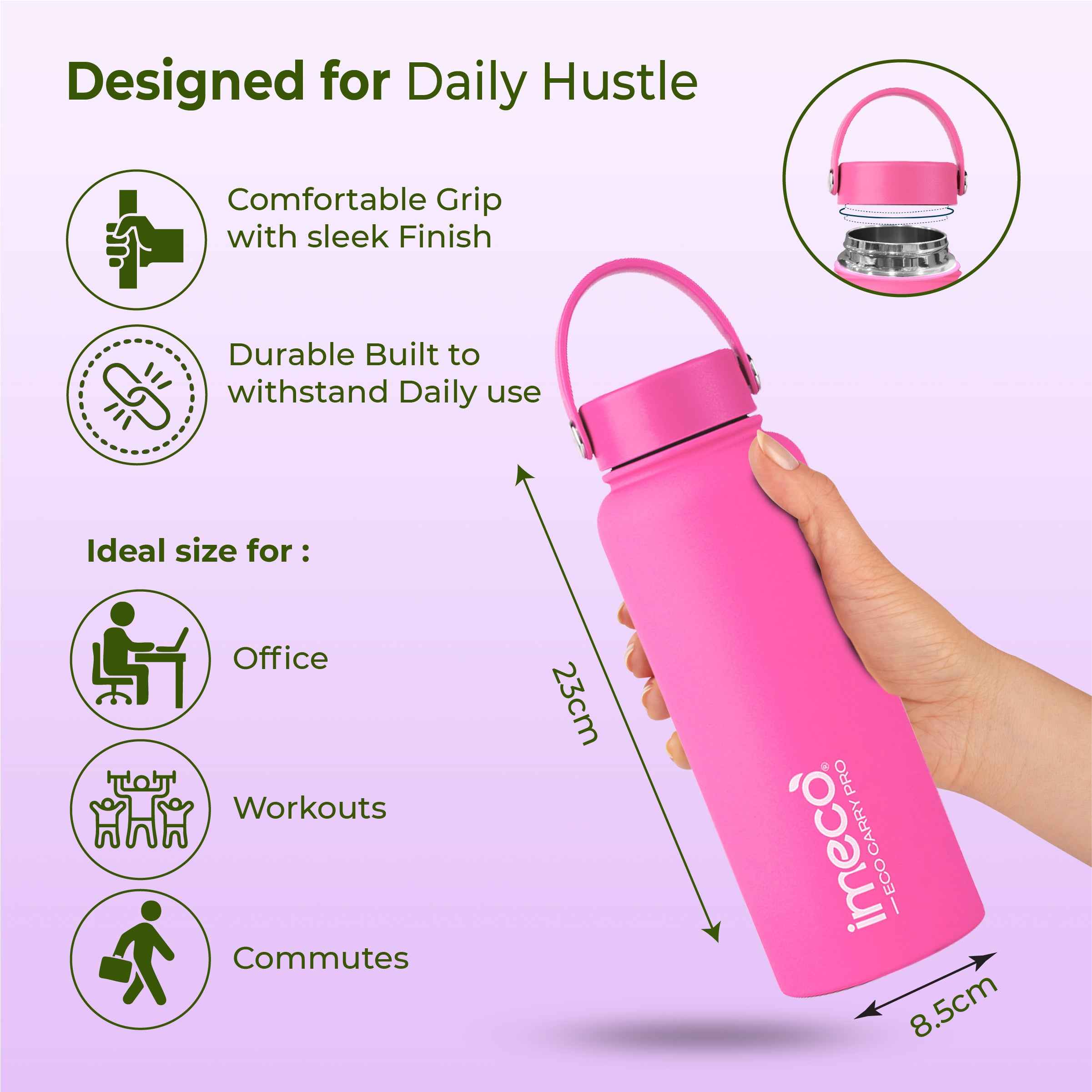 ECO CARRY PRO Stainless Steel Water Bottle (1 L) #color_pink
