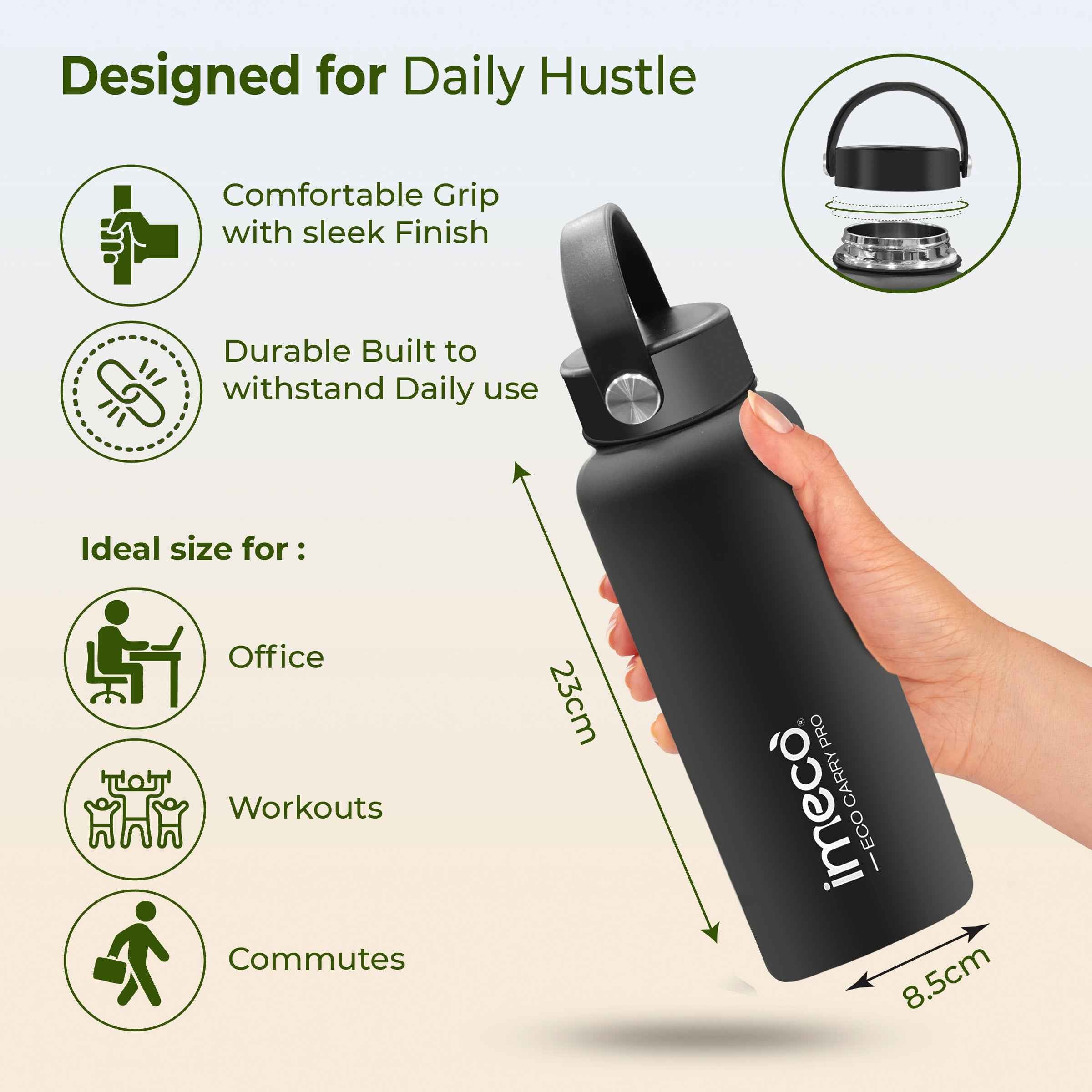 ECO CARRY PRO Stainless Steel Water Bottle (1 L)