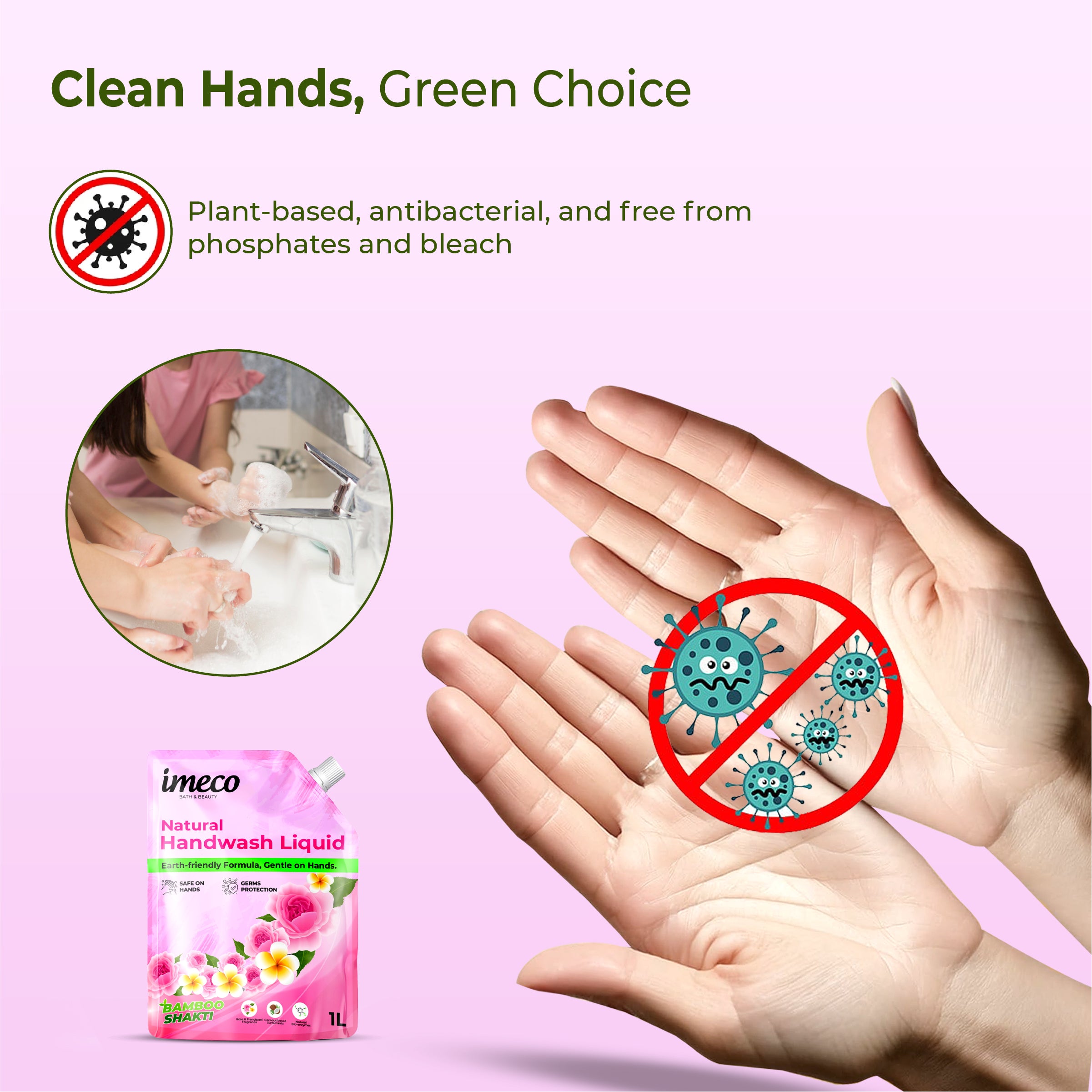 IMECO Natural Hand Wash – Kills 99% Germs (1 L, Pouch)