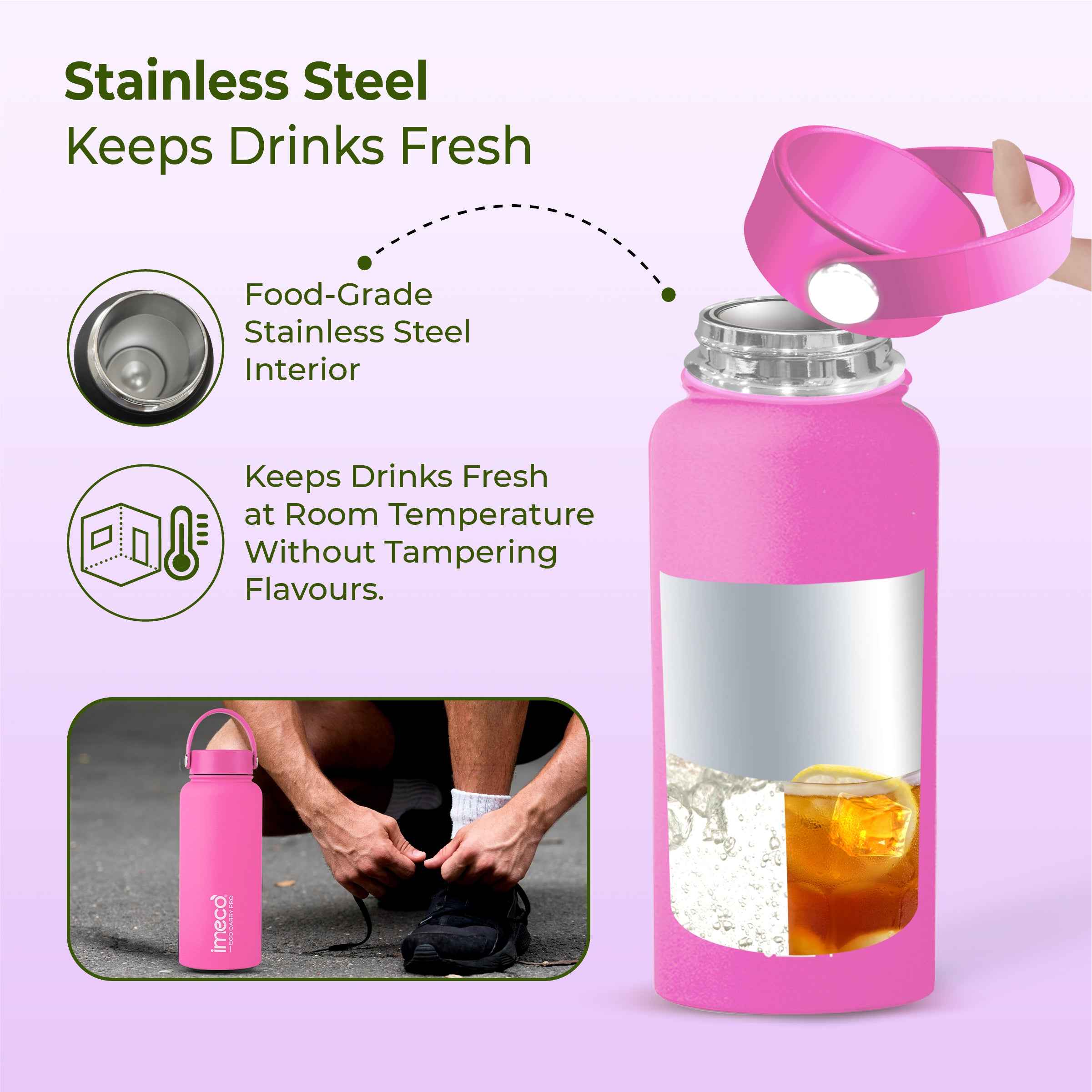 ECO CARRY PRO Stainless Steel Water Bottle (1 L) #color_pink