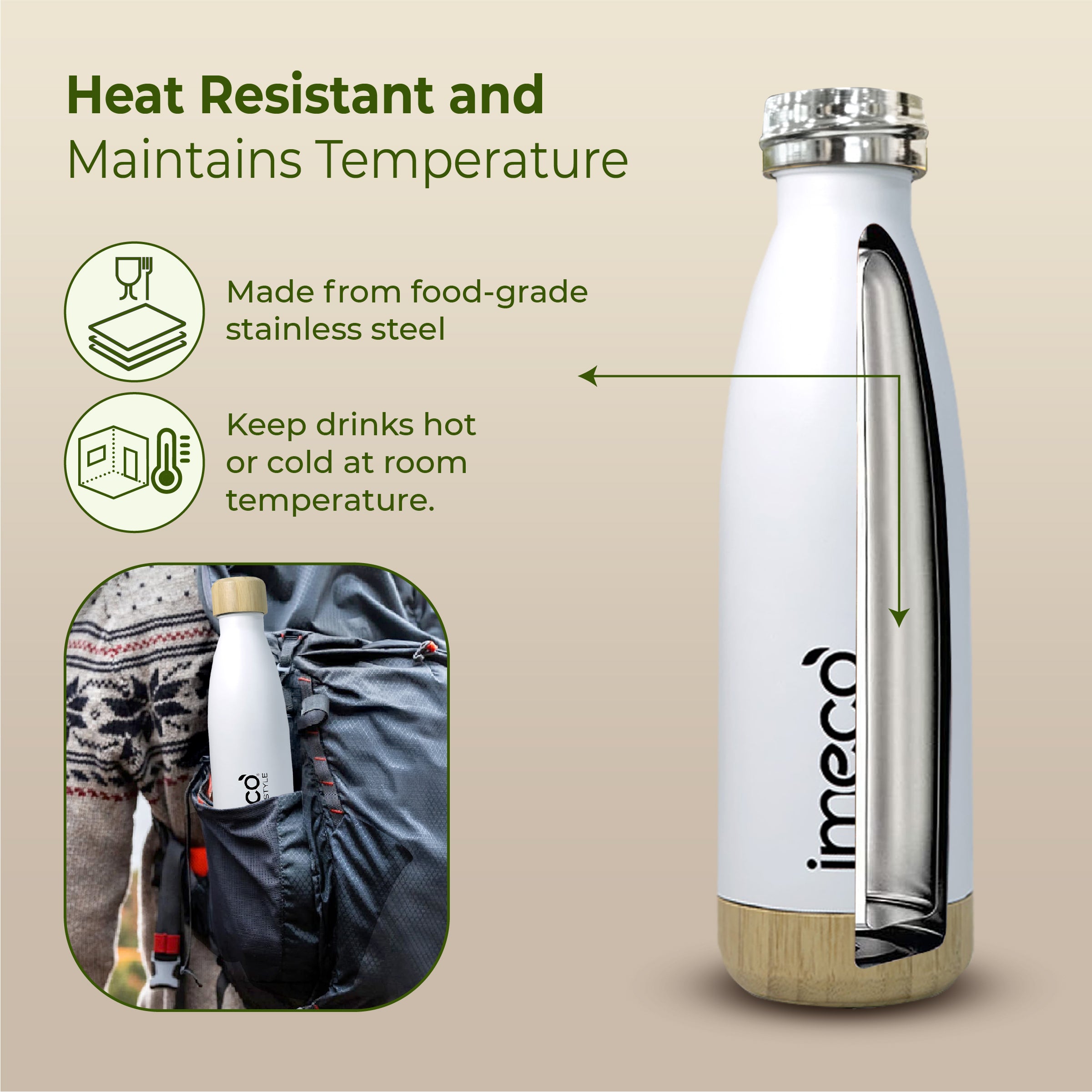 ECO STYLE Stainless Steel Water Bottle with Bamboo Base - Bamboo Lid (500 ml)