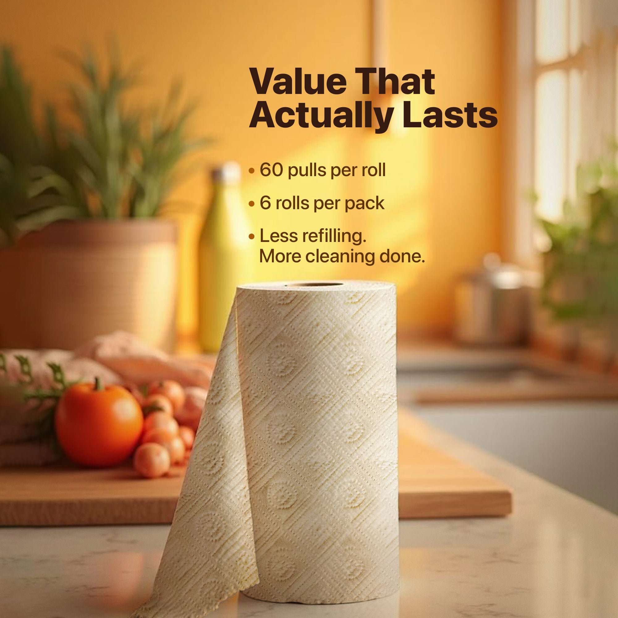 IMECO Bamboo Kitchen Tissues – 2 Ply (60 Pulls, 6 Rolls)