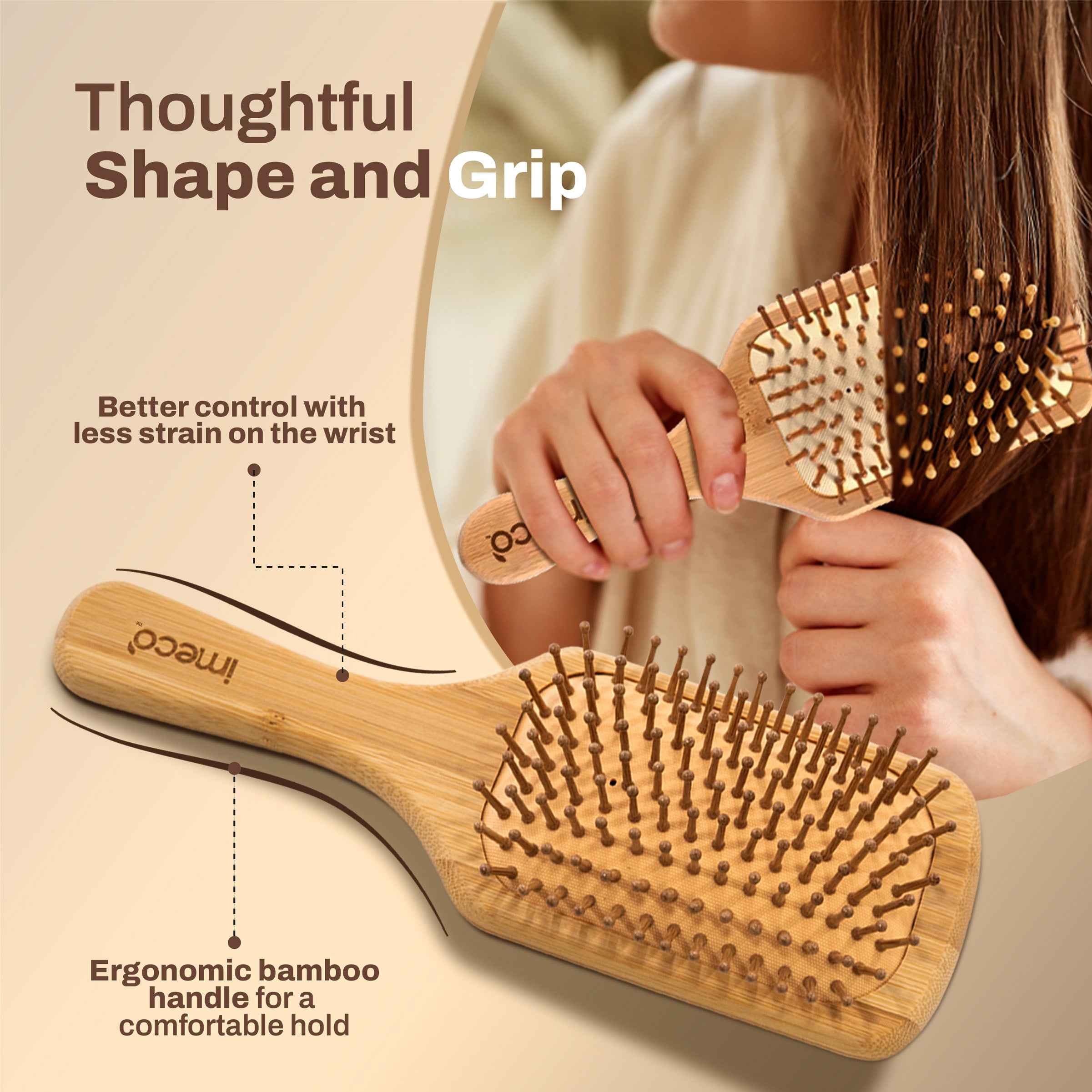 Anti-Static Bamboo Paddle Hair Brush (Pack of 2) - Imeco India