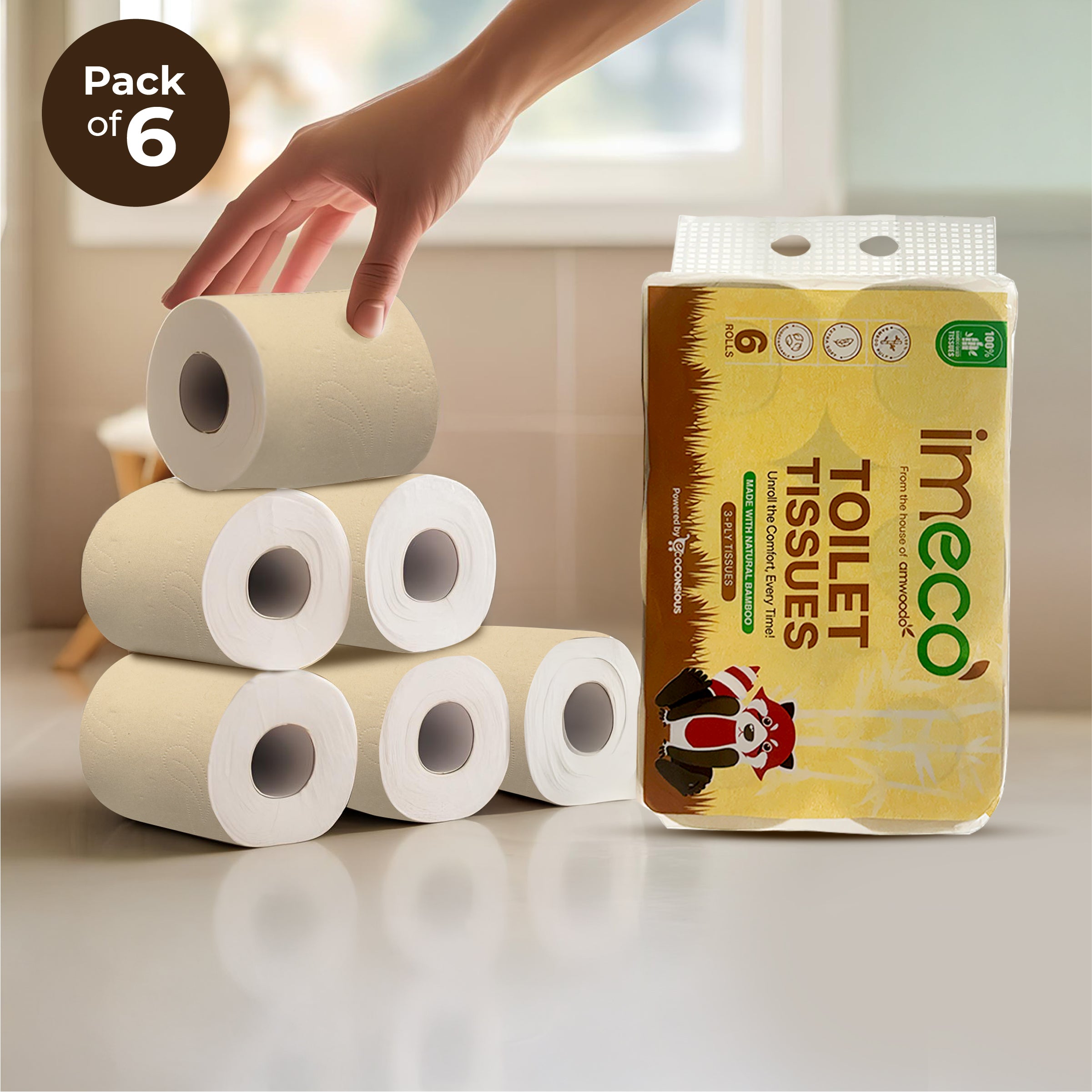 Hypoallergenic Bamboo Toilet Tissue Rolls (6 Rolls - 160 Pulls) - Imeco India