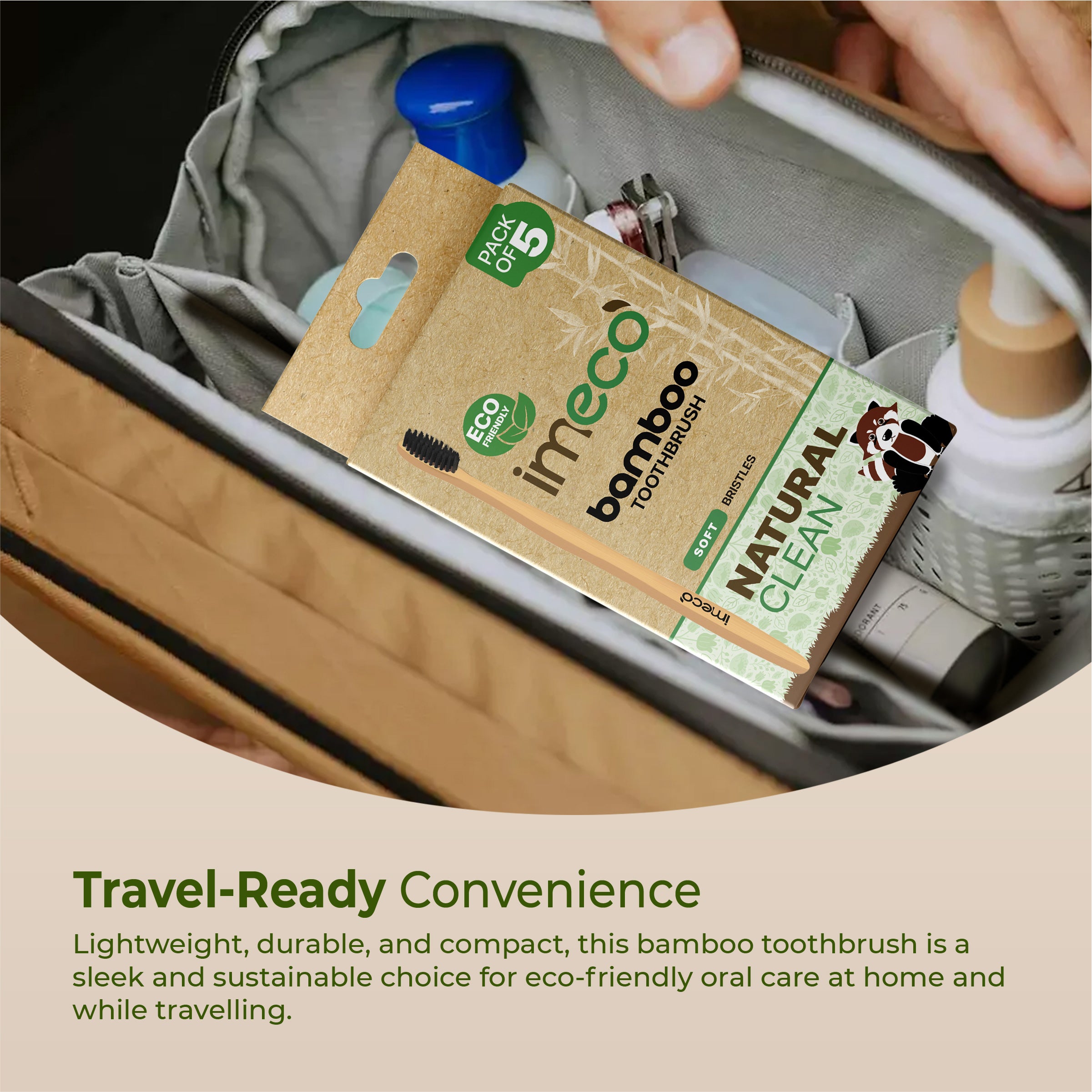 Natural Clean Bamboo Charcoal Toothbrush (Pack of 5) - Imeco India