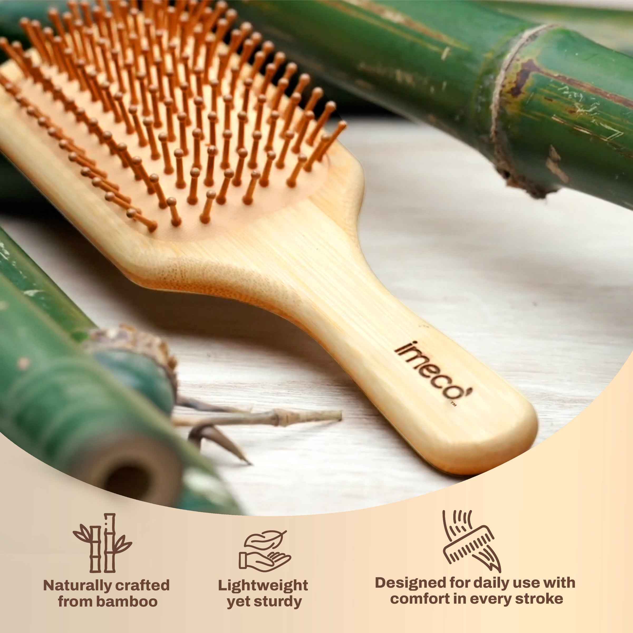 Anti-Static Bamboo Paddle Hair Brush (Pack of 2) - Imeco India