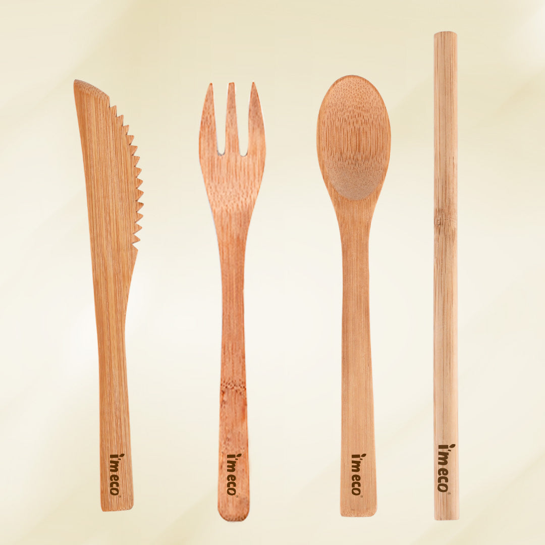 Bamboo Cutlery Set – Knife, Spoon, Fork & Straw