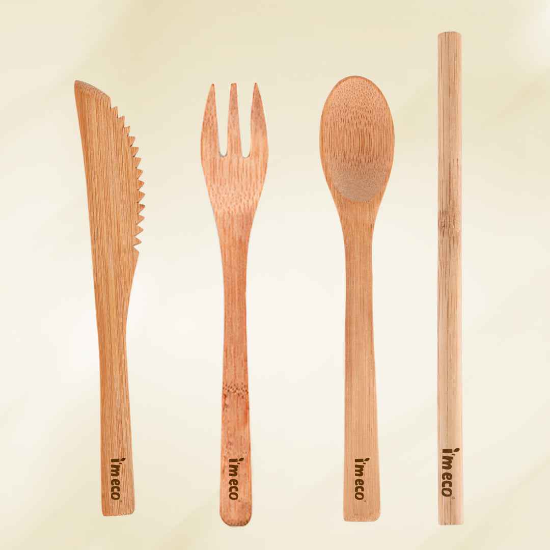Bamboo Cutlery Set – Knife, Spoon, Fork & Straw