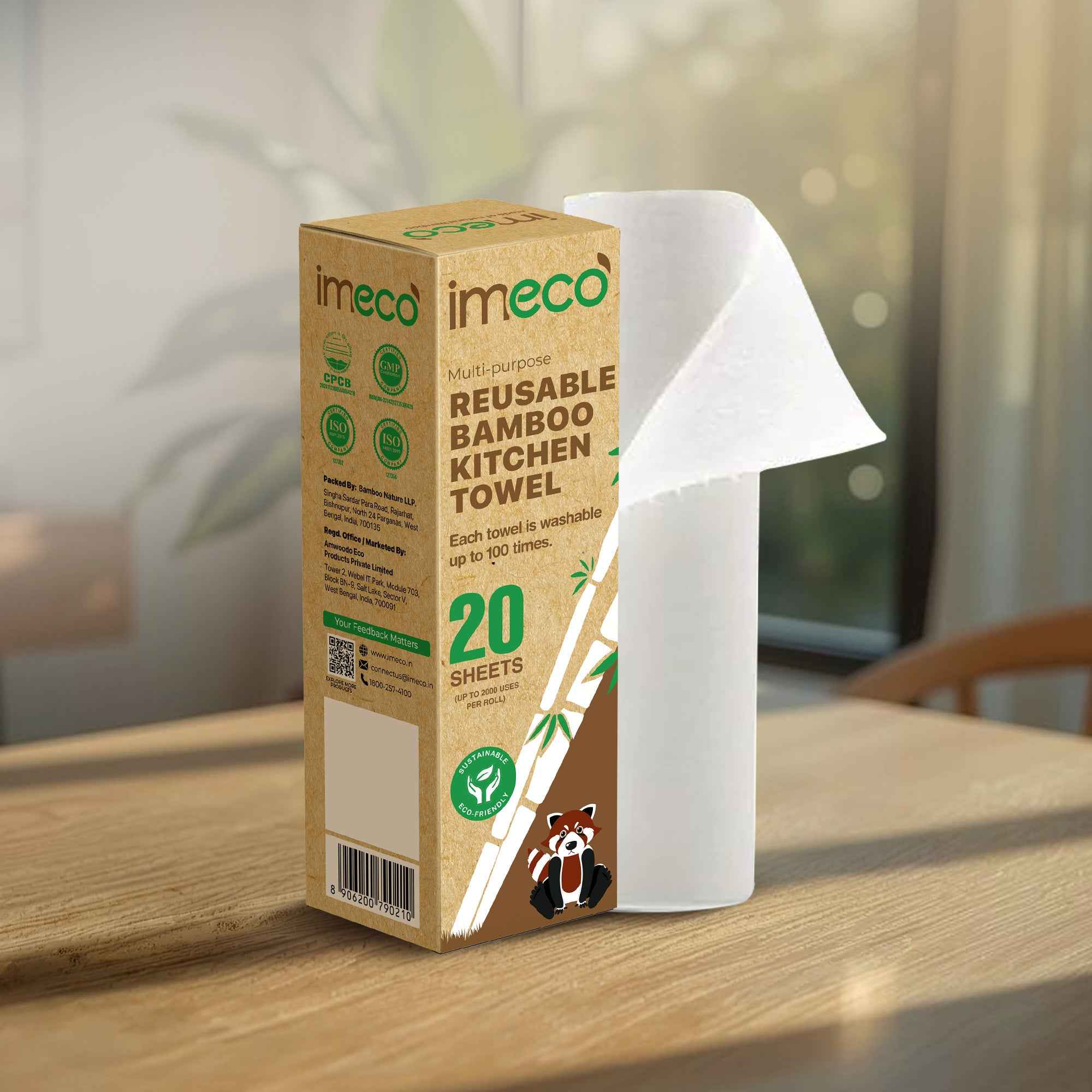 Ultra-Soft & Reusable Bamboo Kitchen Towel Roll (20 Sheets)