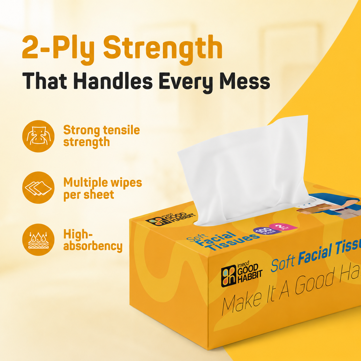 Good Habbit Soft Facial Tissue Box – Extra Soft & 2 Ply (Yellow)