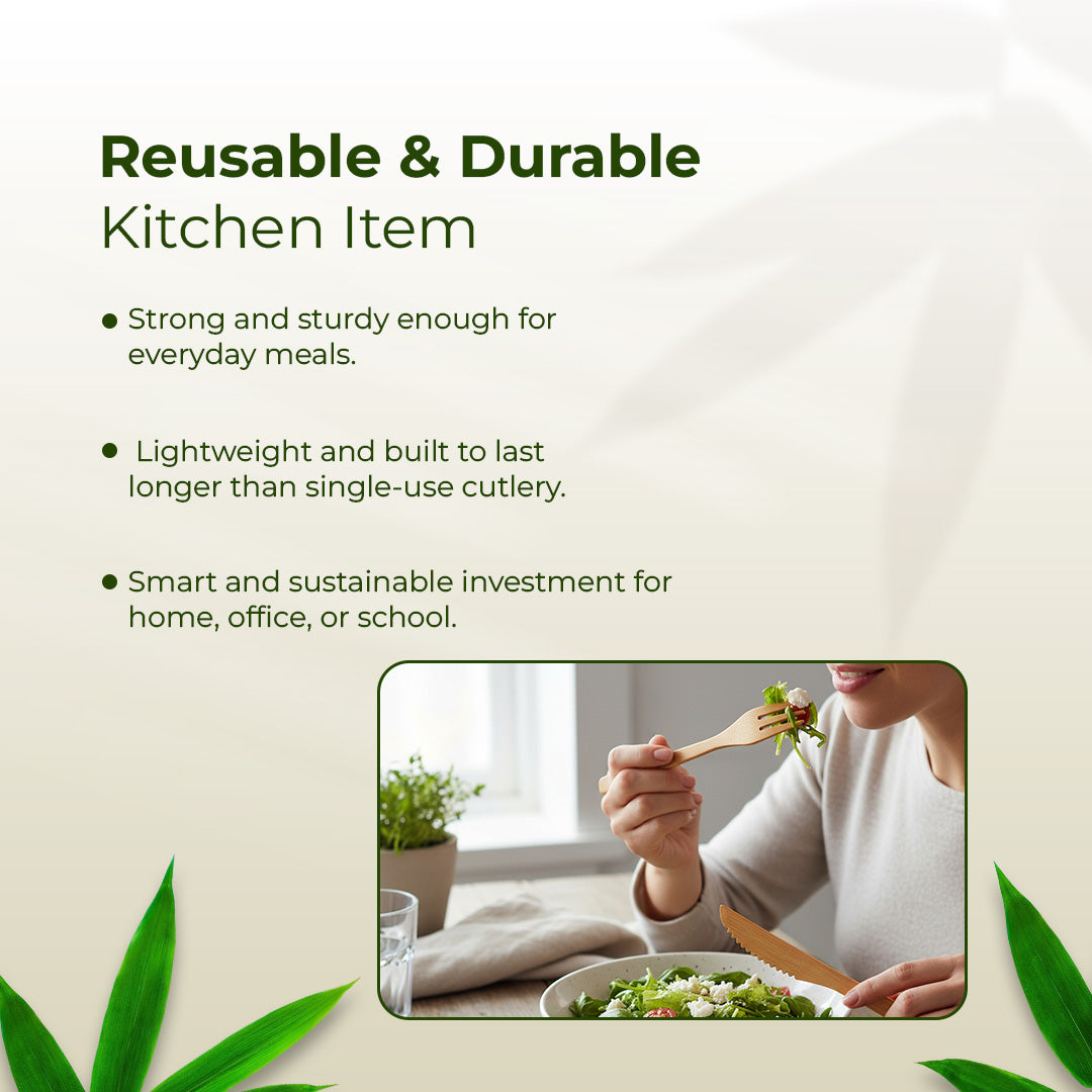 Bamboo Cutlery Set – Knife, Spoon, Fork & Straw