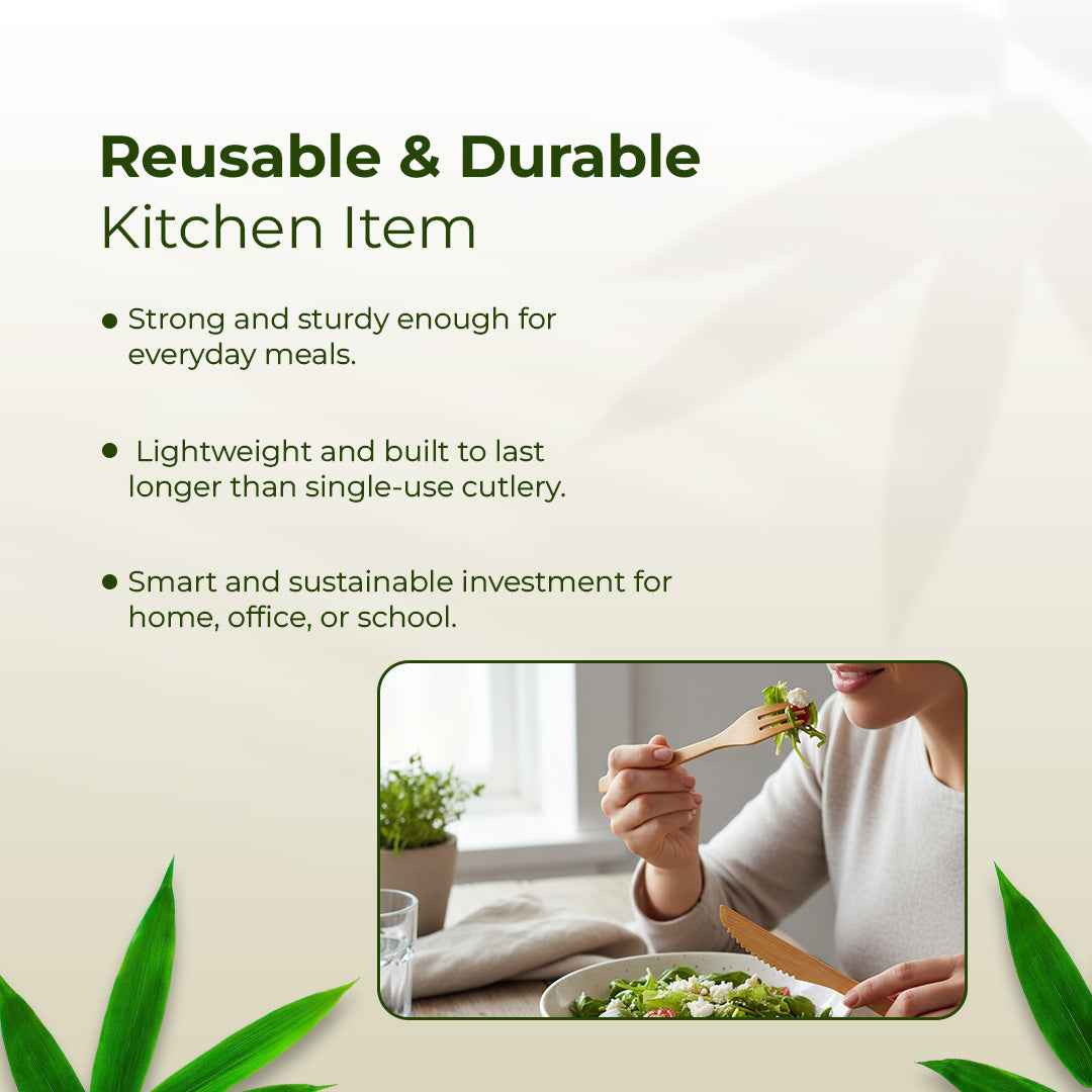 Bamboo Cutlery Set – Knife, Spoon, Fork & Straw