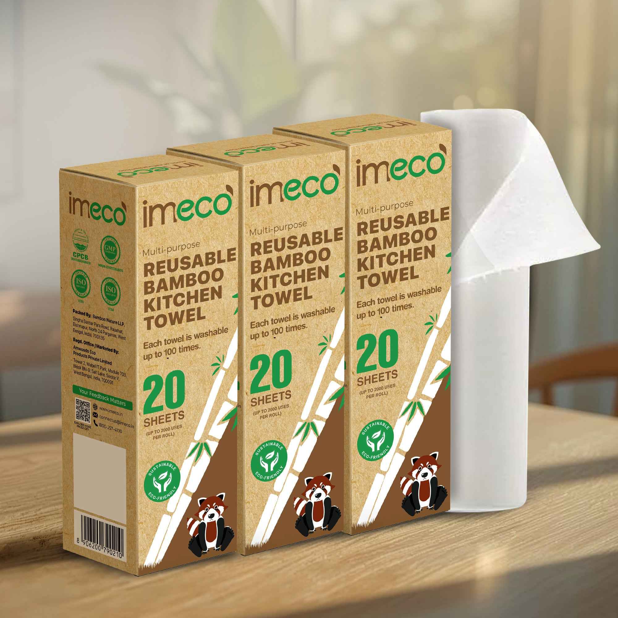 Ultra-Soft & Reusable Bamboo Kitchen Towel Roll (20 Sheets)