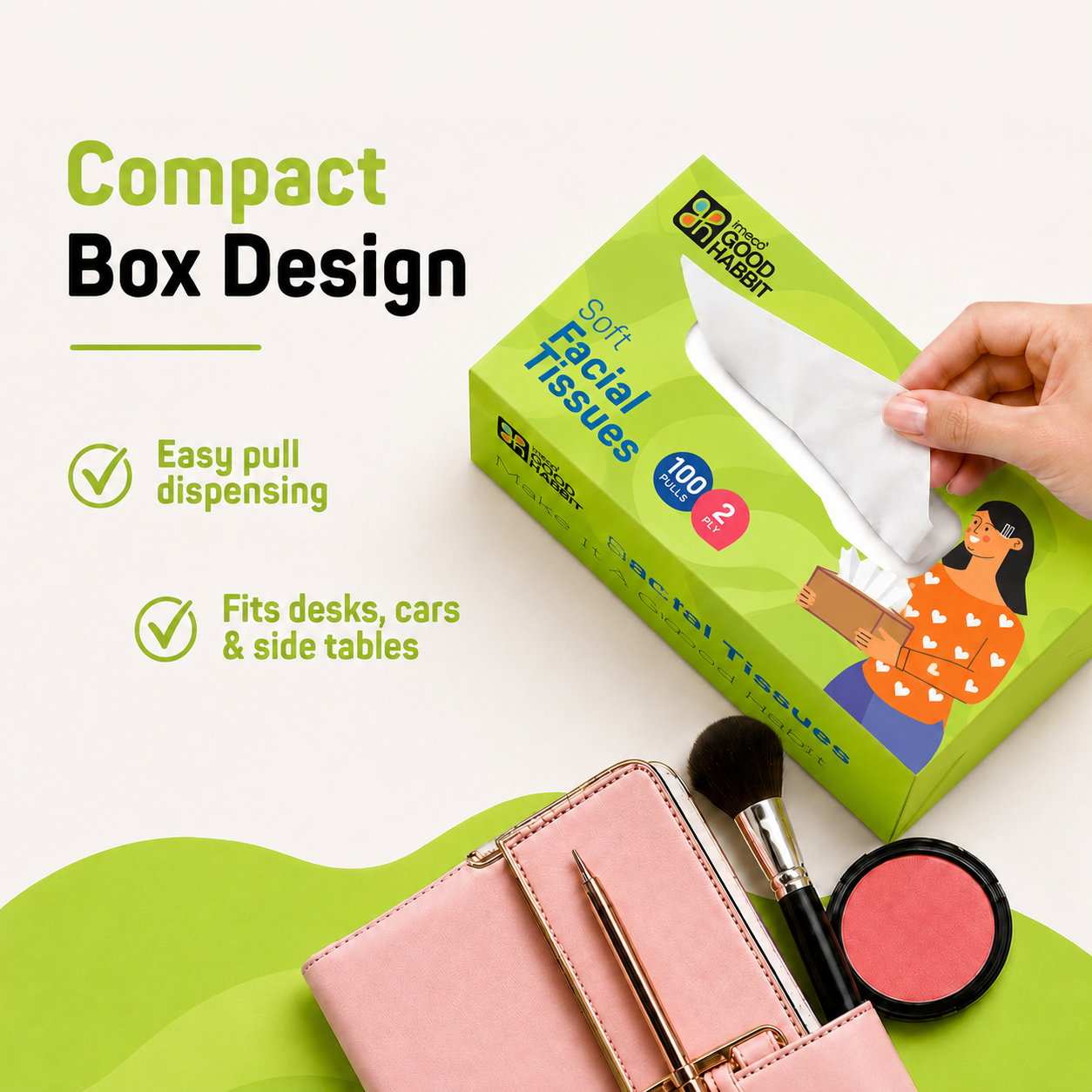 Good Habbit Soft Facial Tissue Box – Extra Soft & 2 Ply (Green)