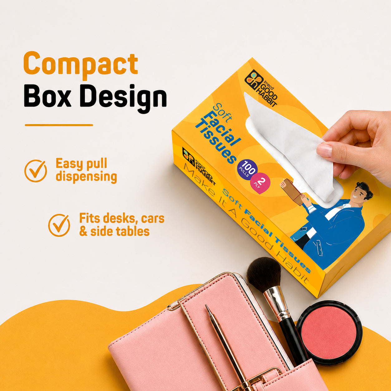 Good Habbit Soft Facial Tissue Box – Extra Soft & 2 Ply (Yellow)