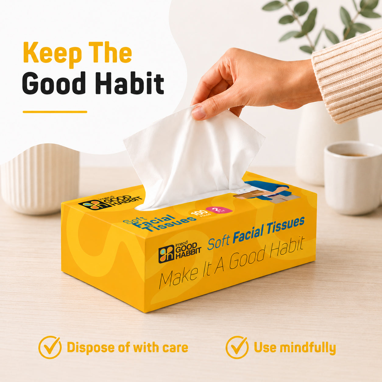 Good Habbit Soft Facial Tissue Box – Extra Soft & 2 Ply (Yellow)