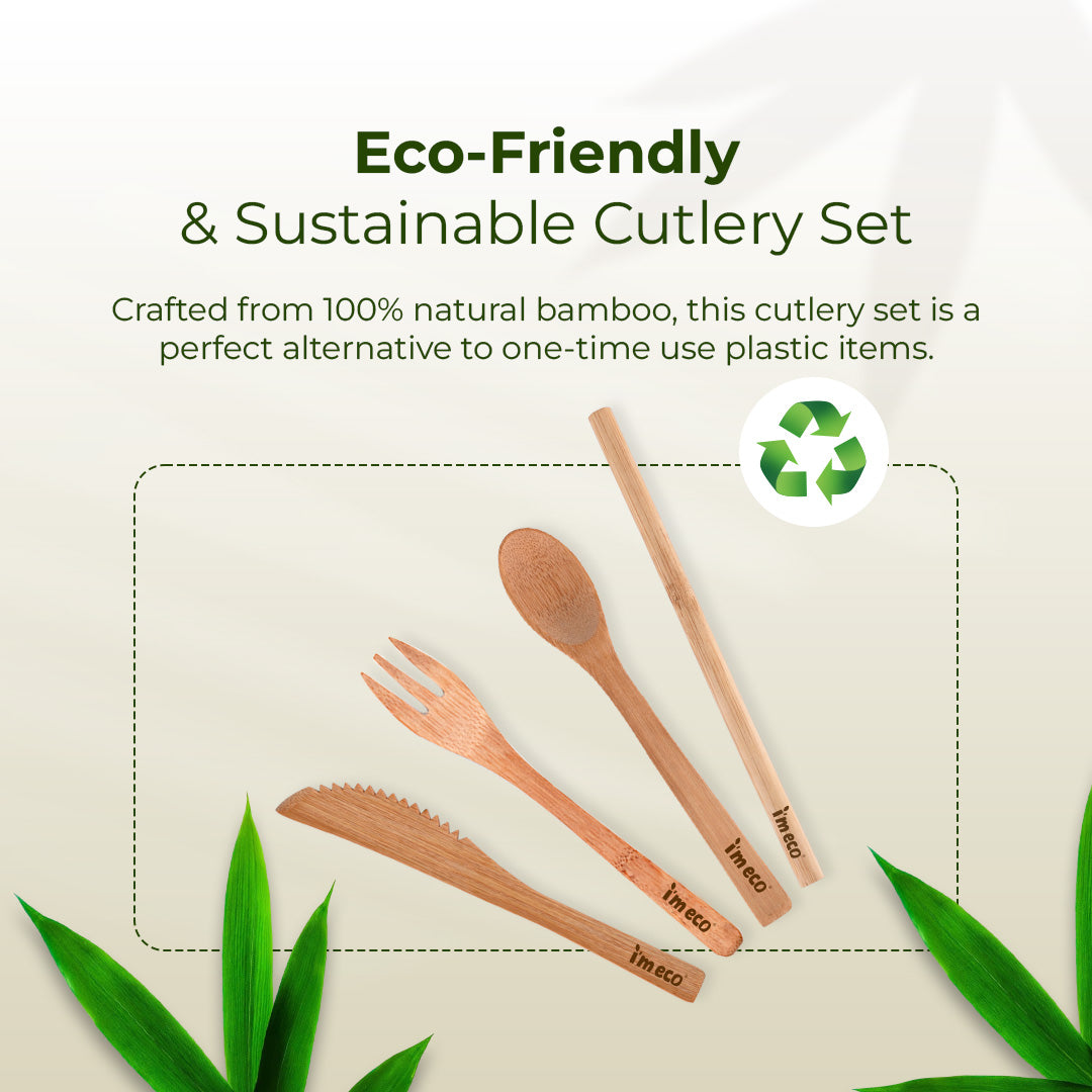 Bamboo Cutlery Set – Knife, Spoon, Fork & Straw