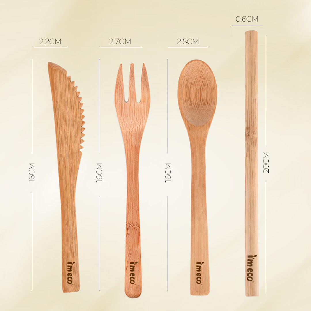 Bamboo Cutlery Set – Knife, Spoon, Fork & Straw
