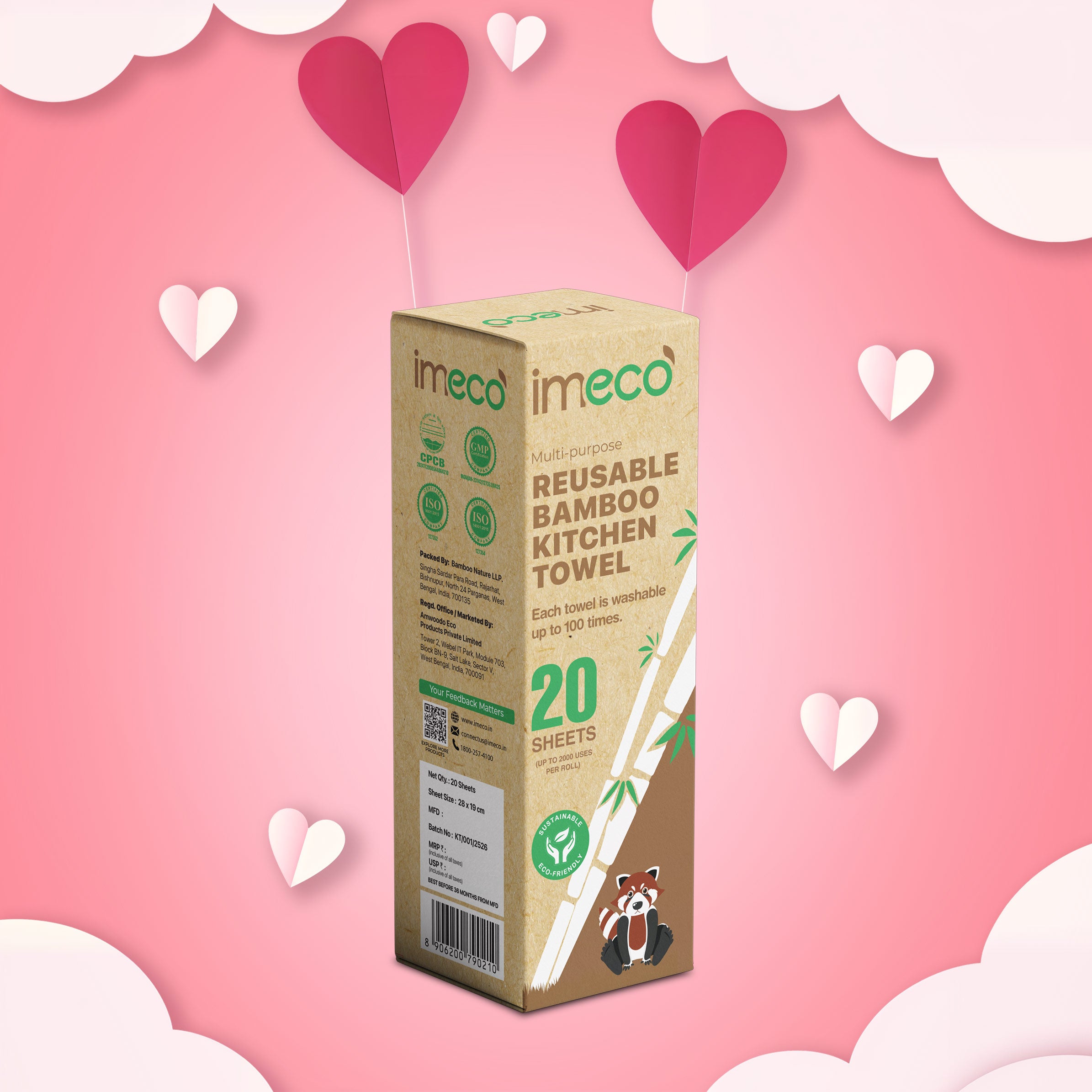 Ultra-Soft & Reusable Bamboo Kitchen Towel Roll (20 Sheets)