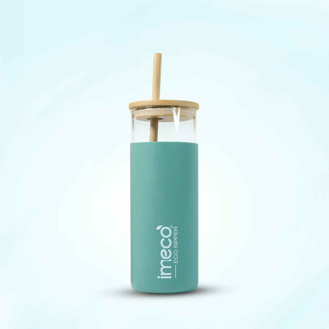 ECO SIPPER Glass Sipper with Bamboo Straw (450 ml) #color_sea-green