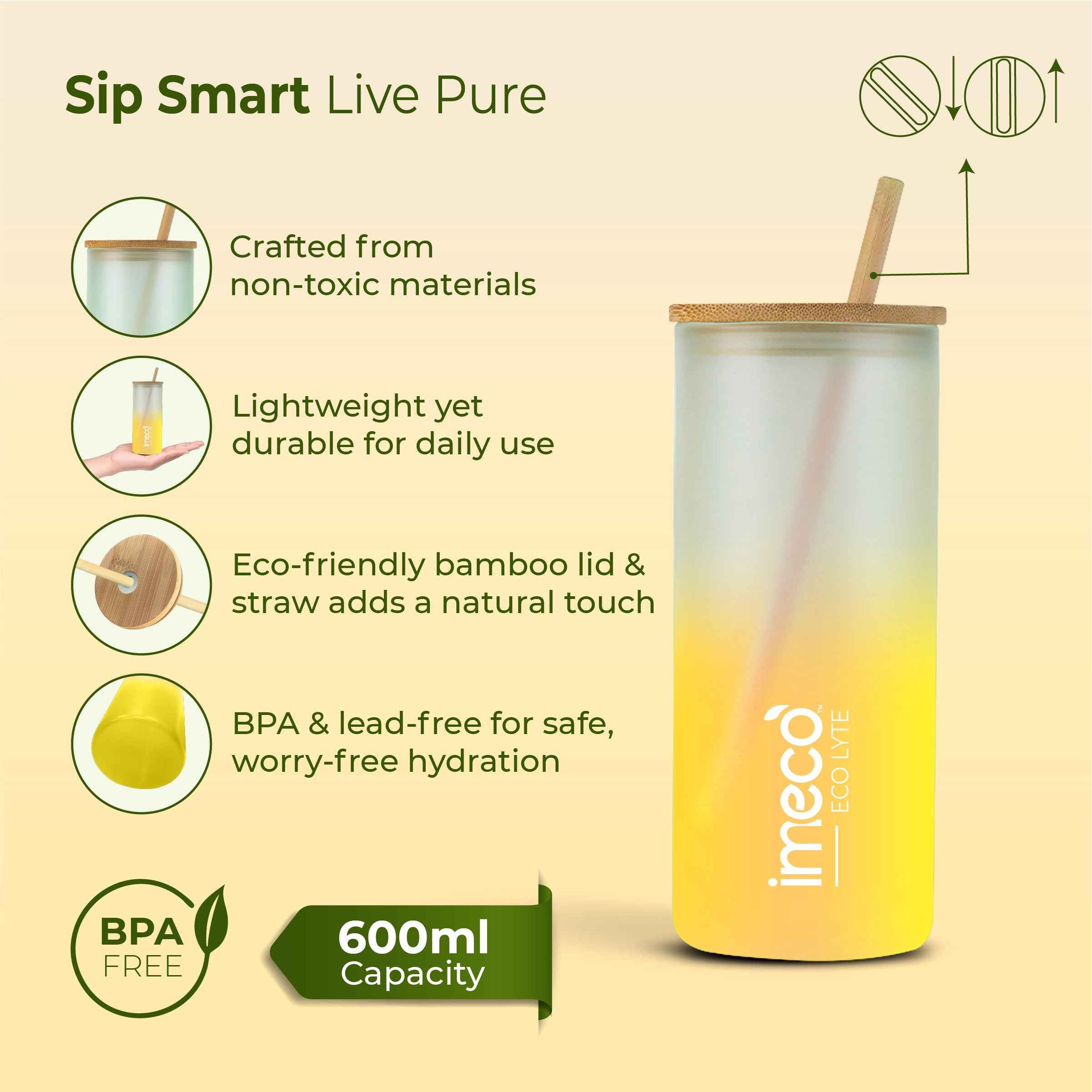 ECO LYTE Gradient Glass Sipper with Straw (600 ml)