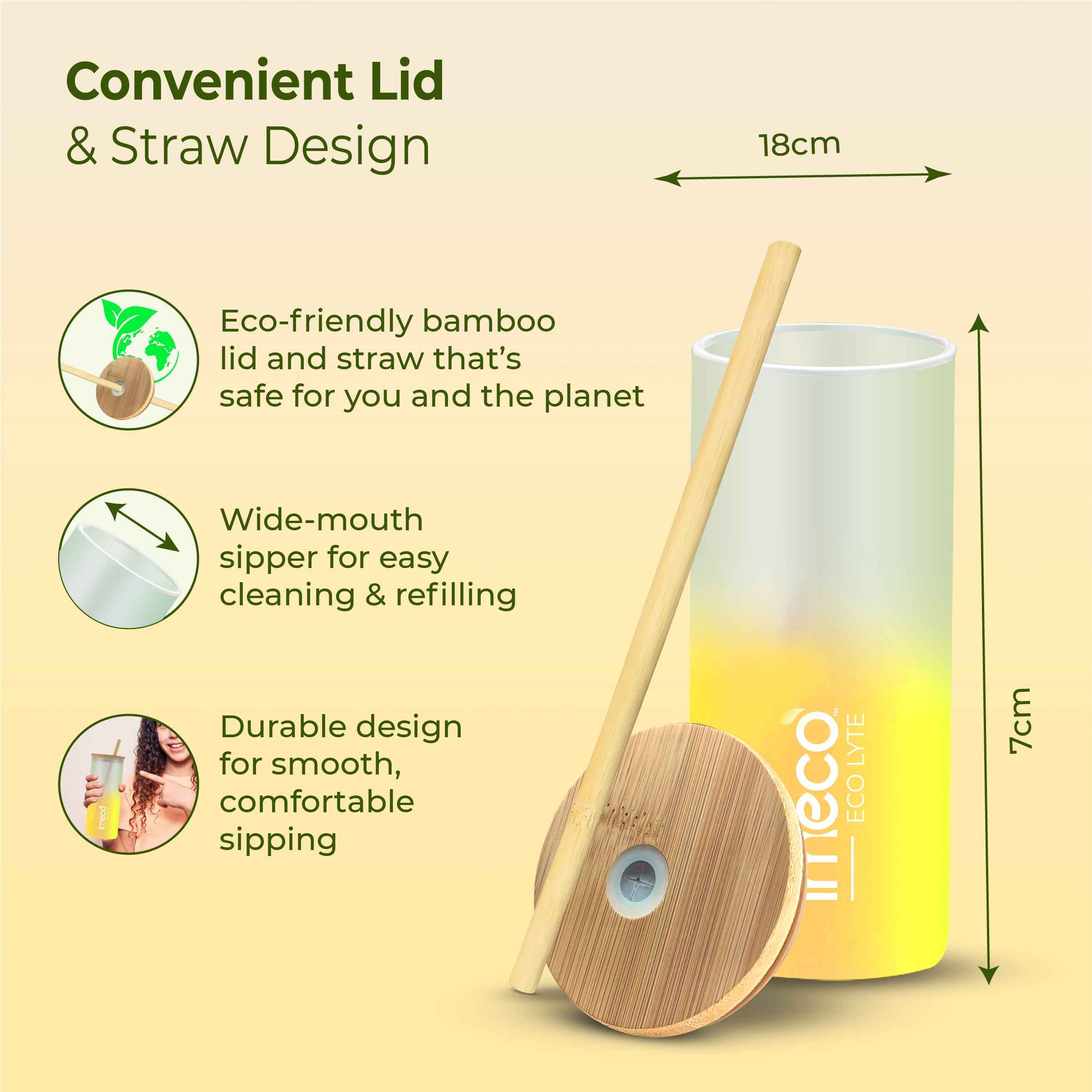 ECO LYTE Gradient Glass Sipper with Straw (600 ml)