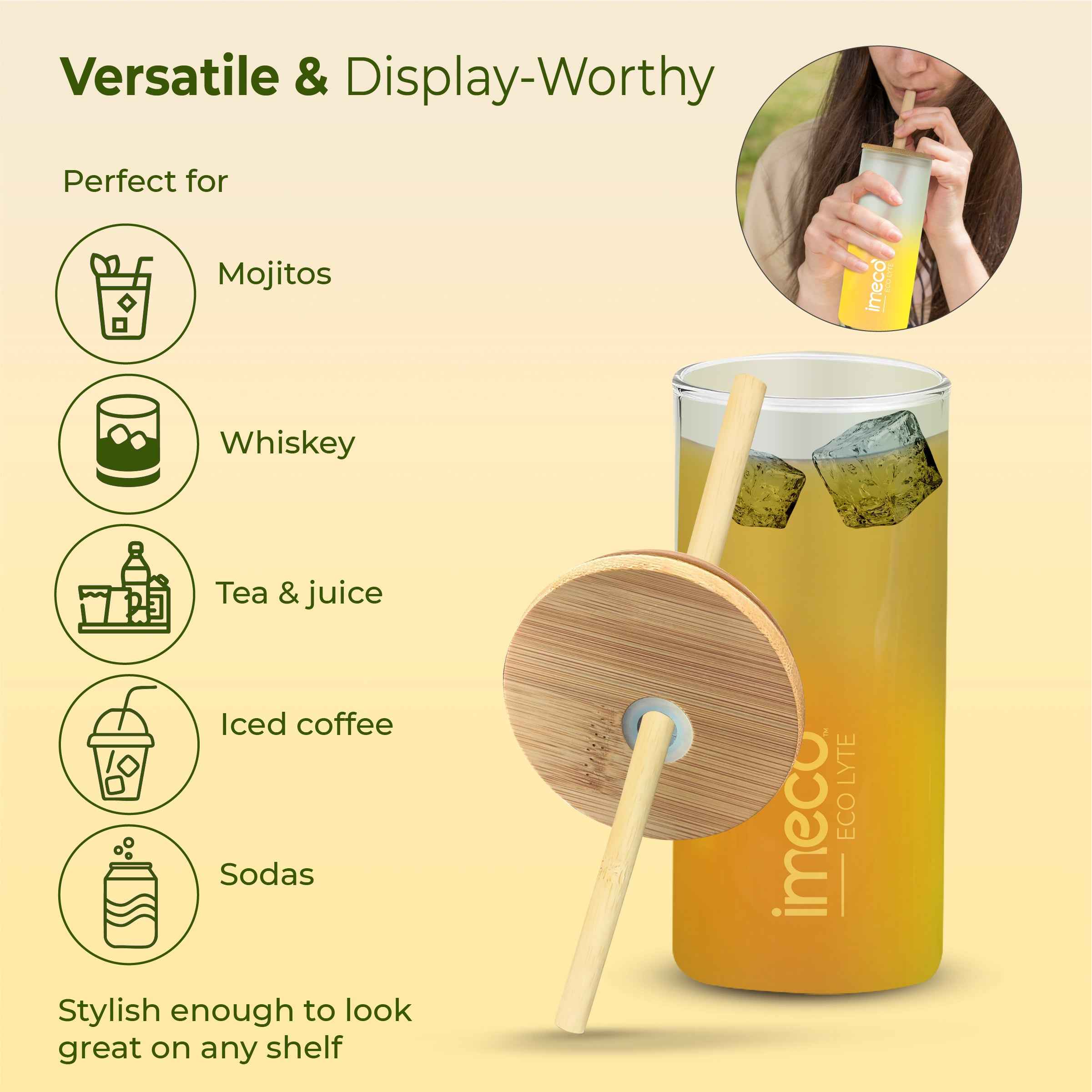 ECO LYTE Gradient Glass Sipper with Straw (600 ml)