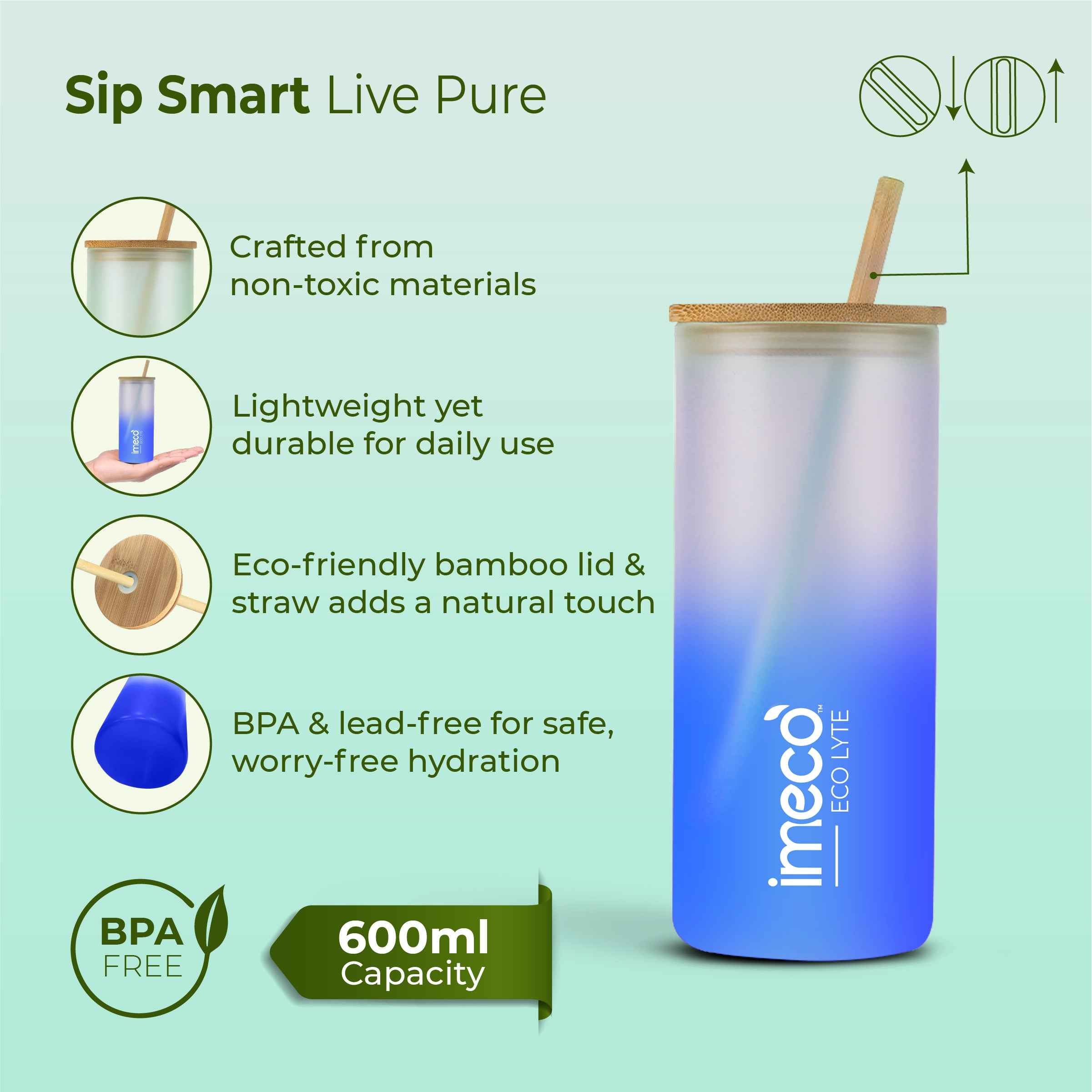 ECO LYTE Gradient Glass Sipper with Straw (600 ml)