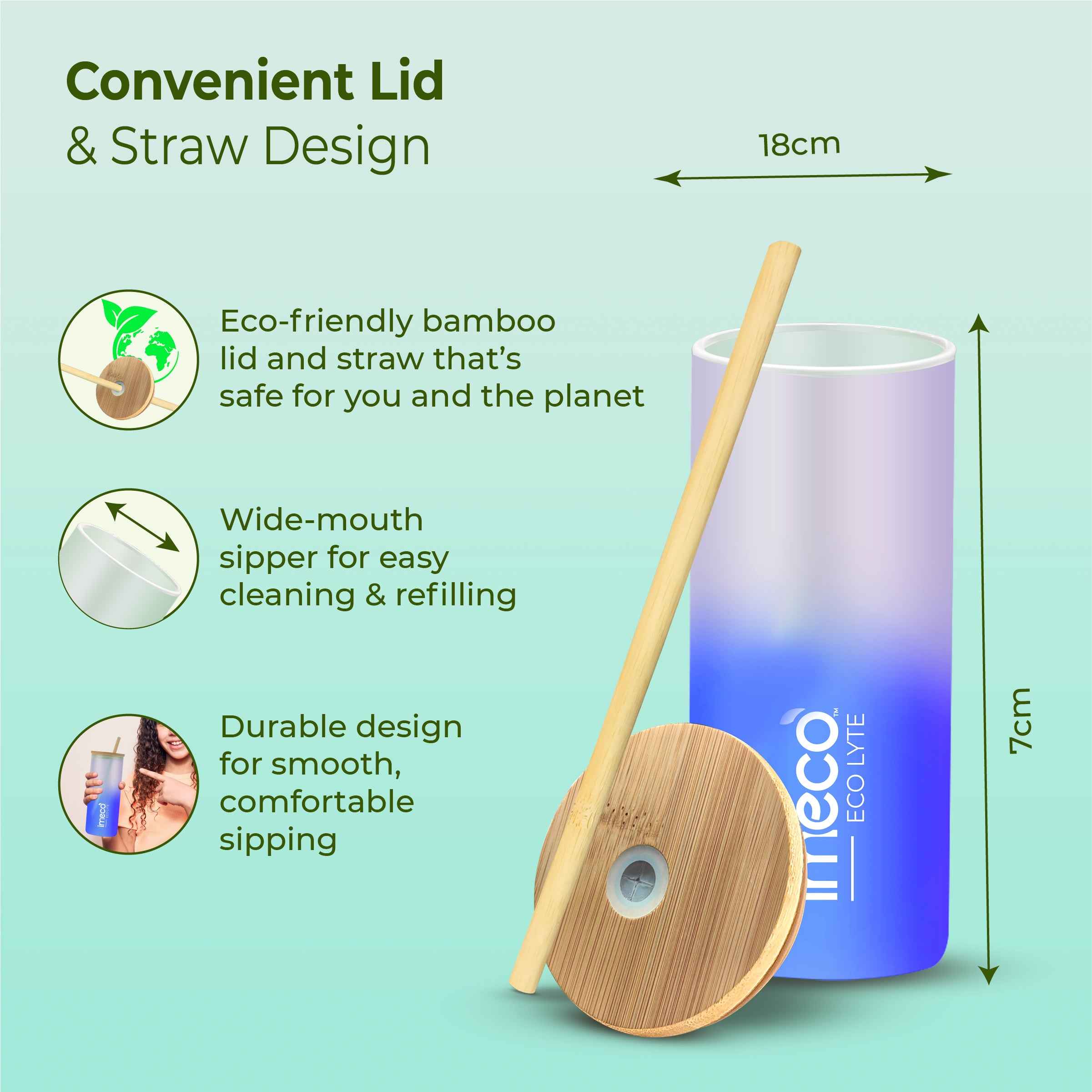 ECO LYTE Gradient Glass Sipper with Straw (600 ml)