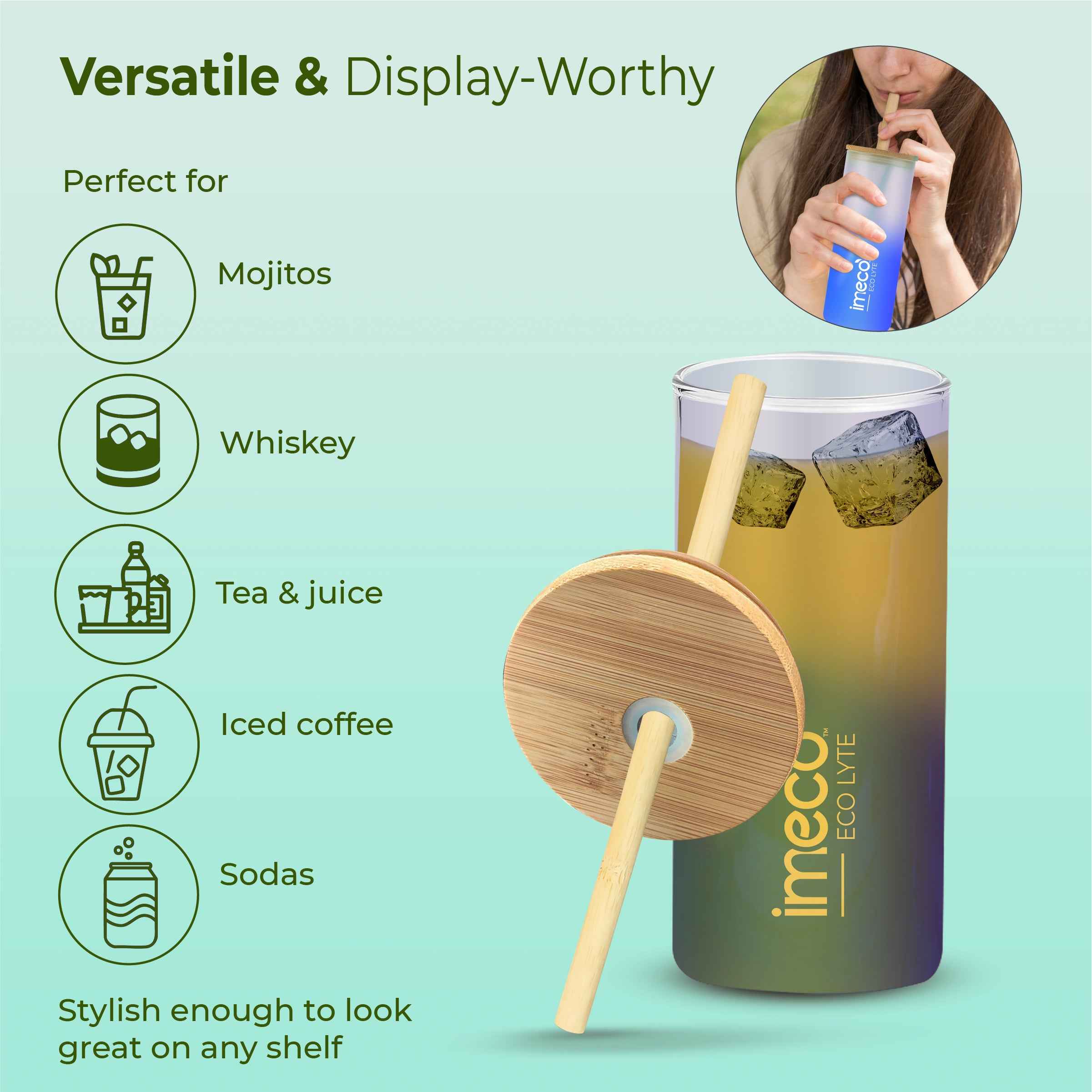 ECO LYTE Gradient Glass Sipper with Straw (600 ml)