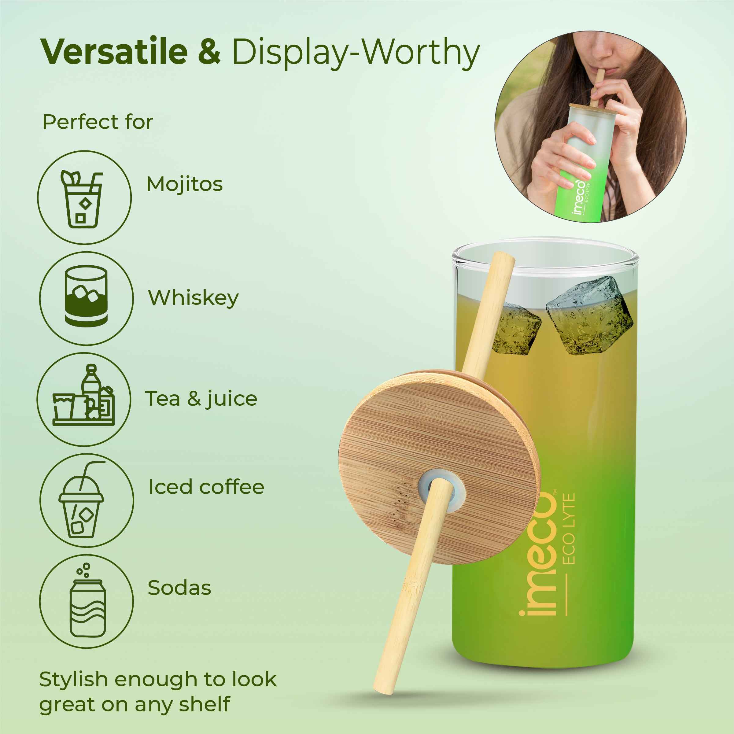 ECO LYTE Gradient Glass Sipper with Straw (600 ml)