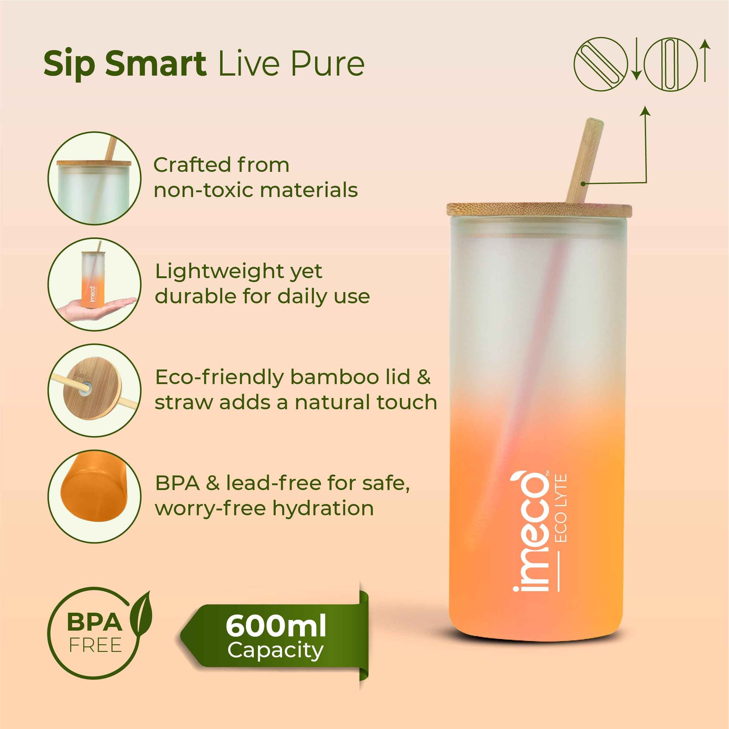 ECO LYTE Gradient Glass Sipper with Straw (600 ml)