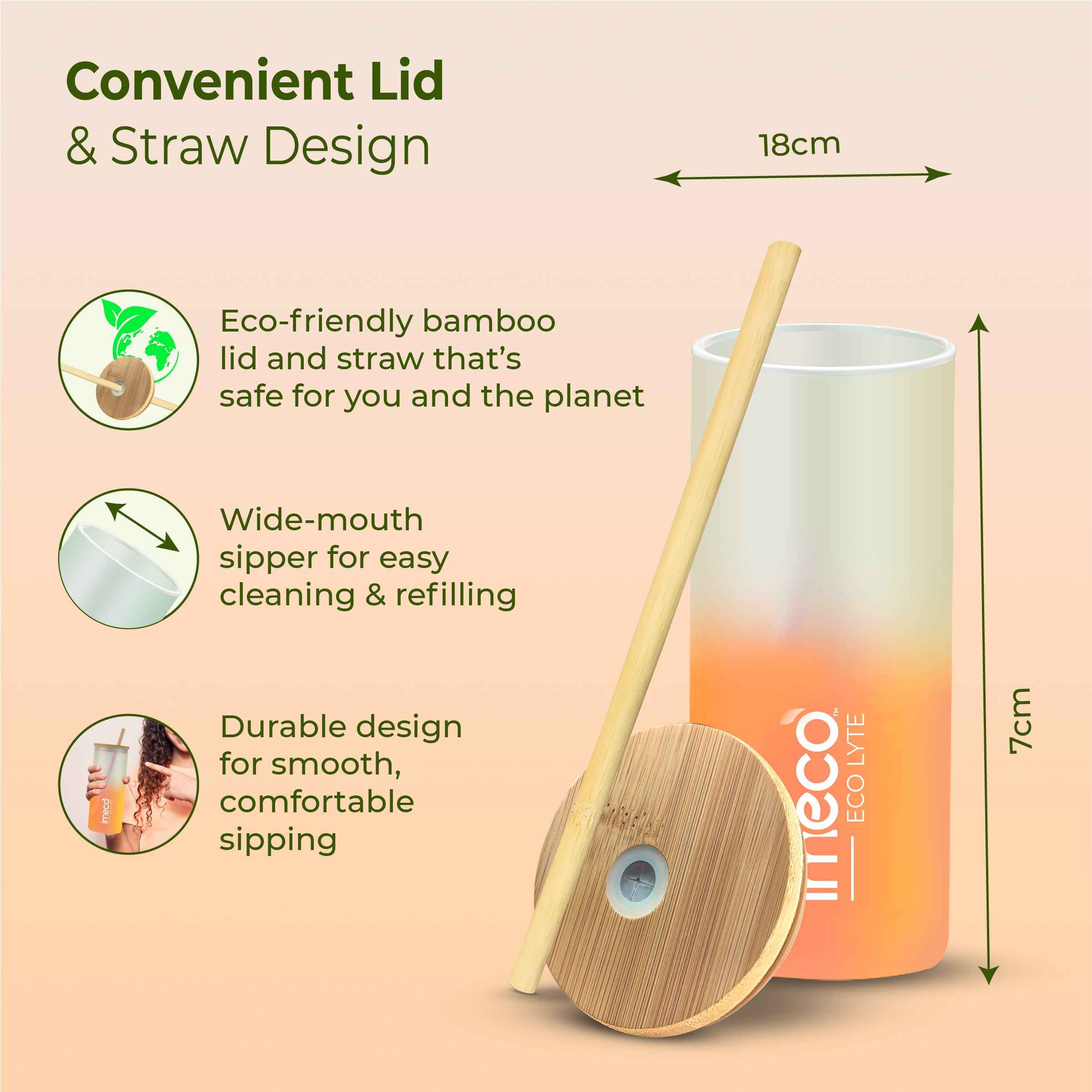 ECO LYTE Gradient Glass Sipper with Straw (600 ml)