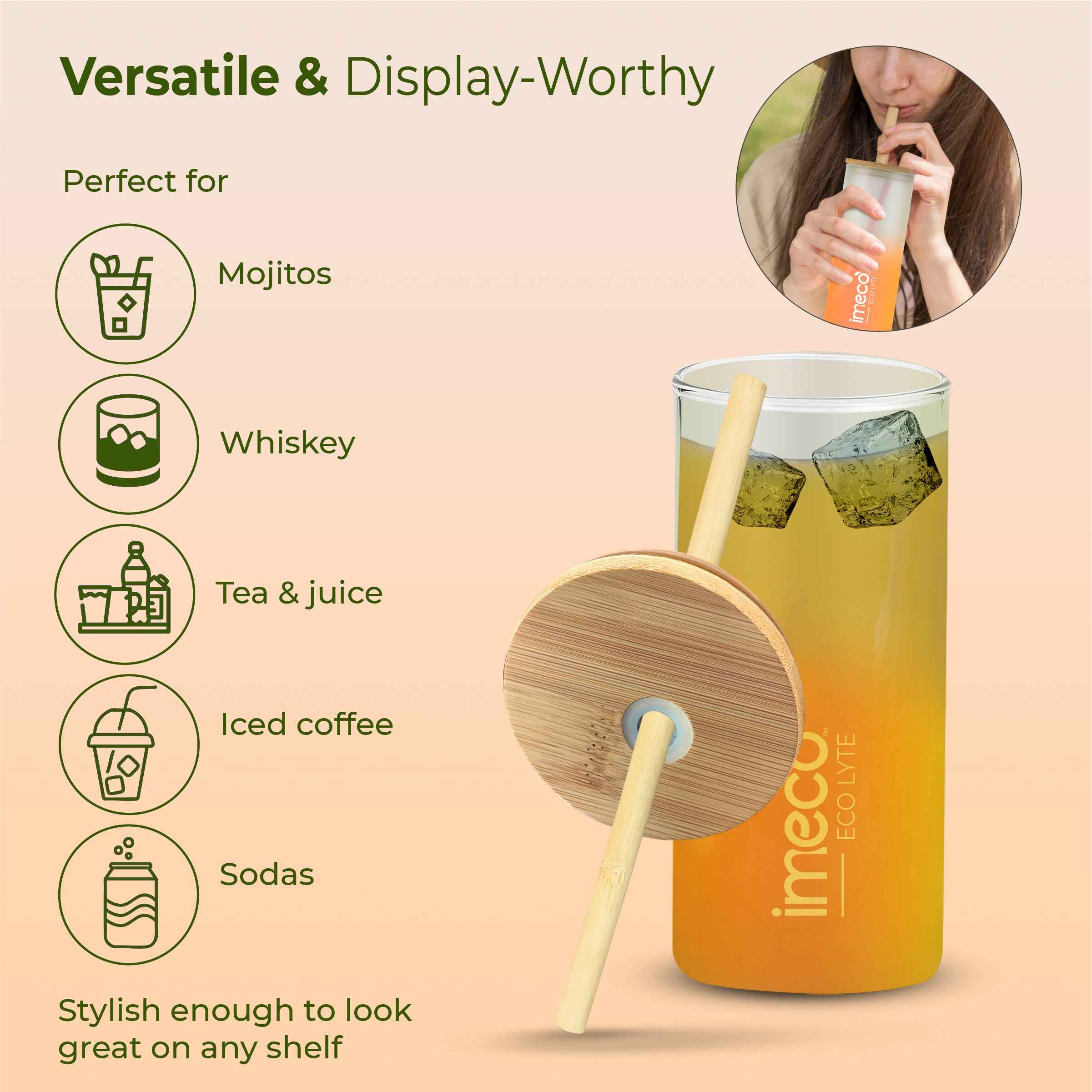 ECO LYTE Gradient Glass Sipper with Straw (600 ml)