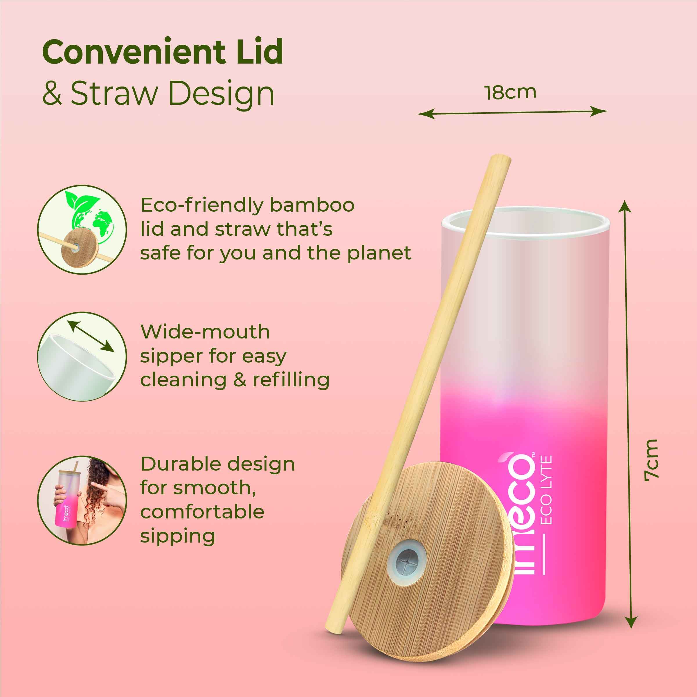 ECO LYTE Gradient Glass Sipper with Straw (600 ml) #color_pink