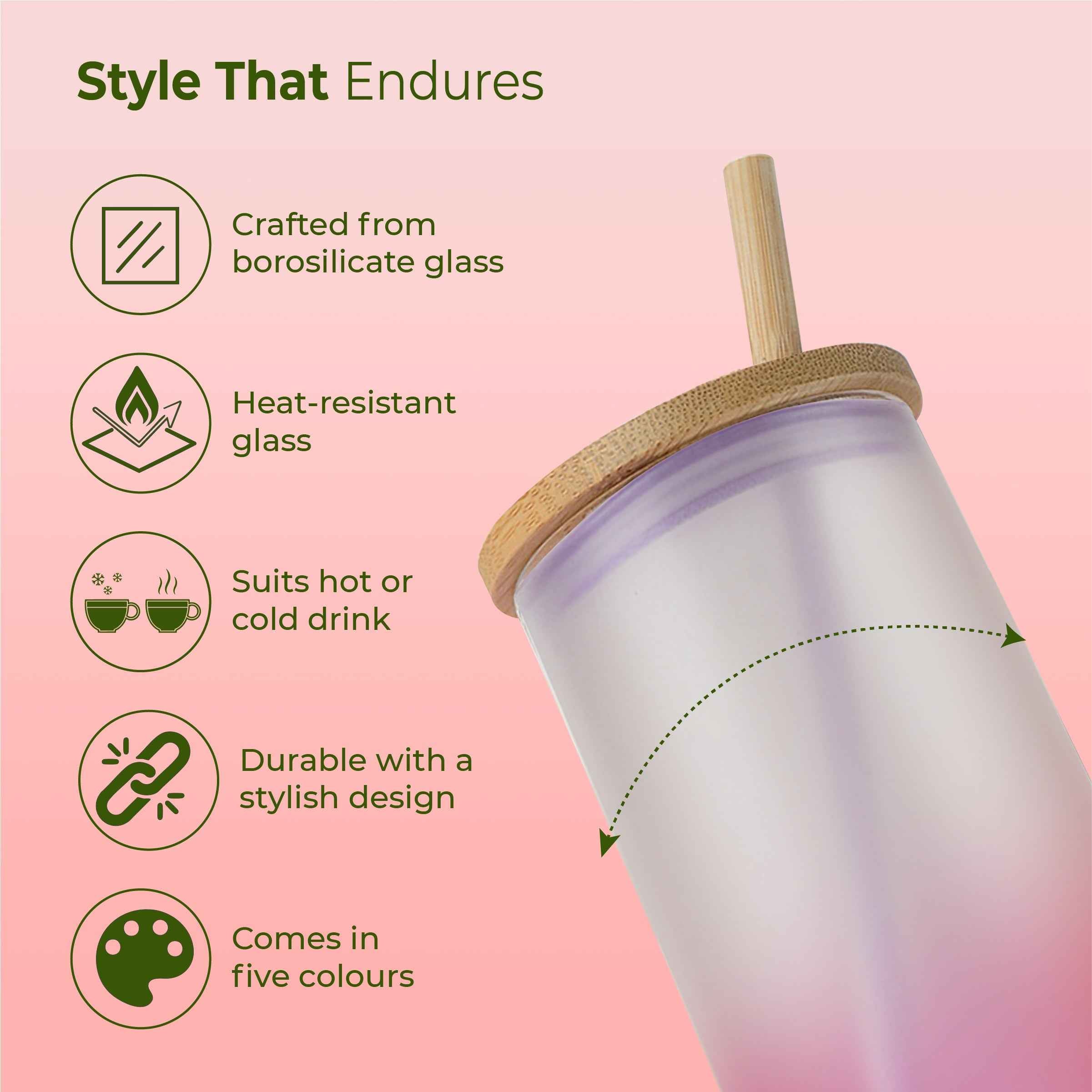 ECO LYTE Gradient Glass Sipper with Straw (600 ml)