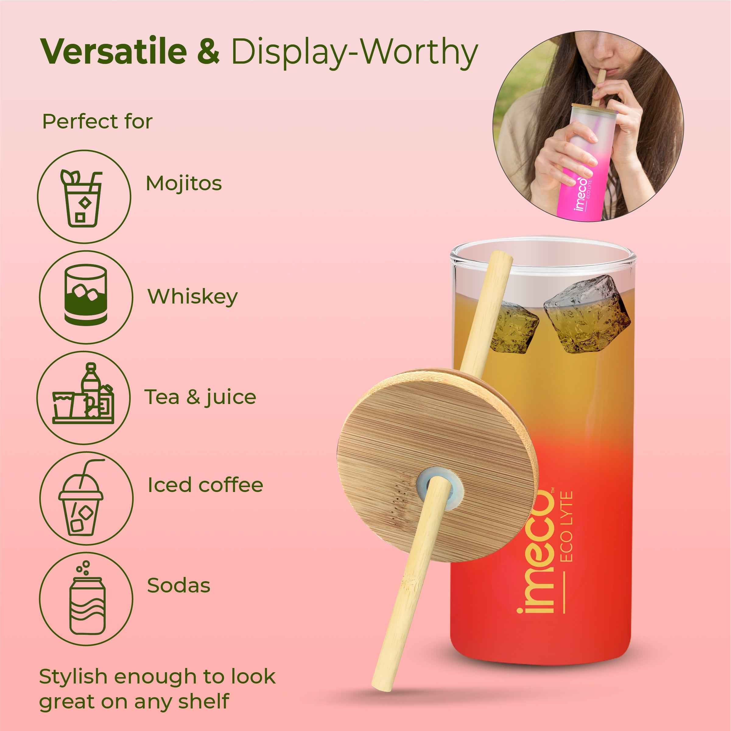 ECO LYTE Gradient Glass Sipper with Straw (600 ml)