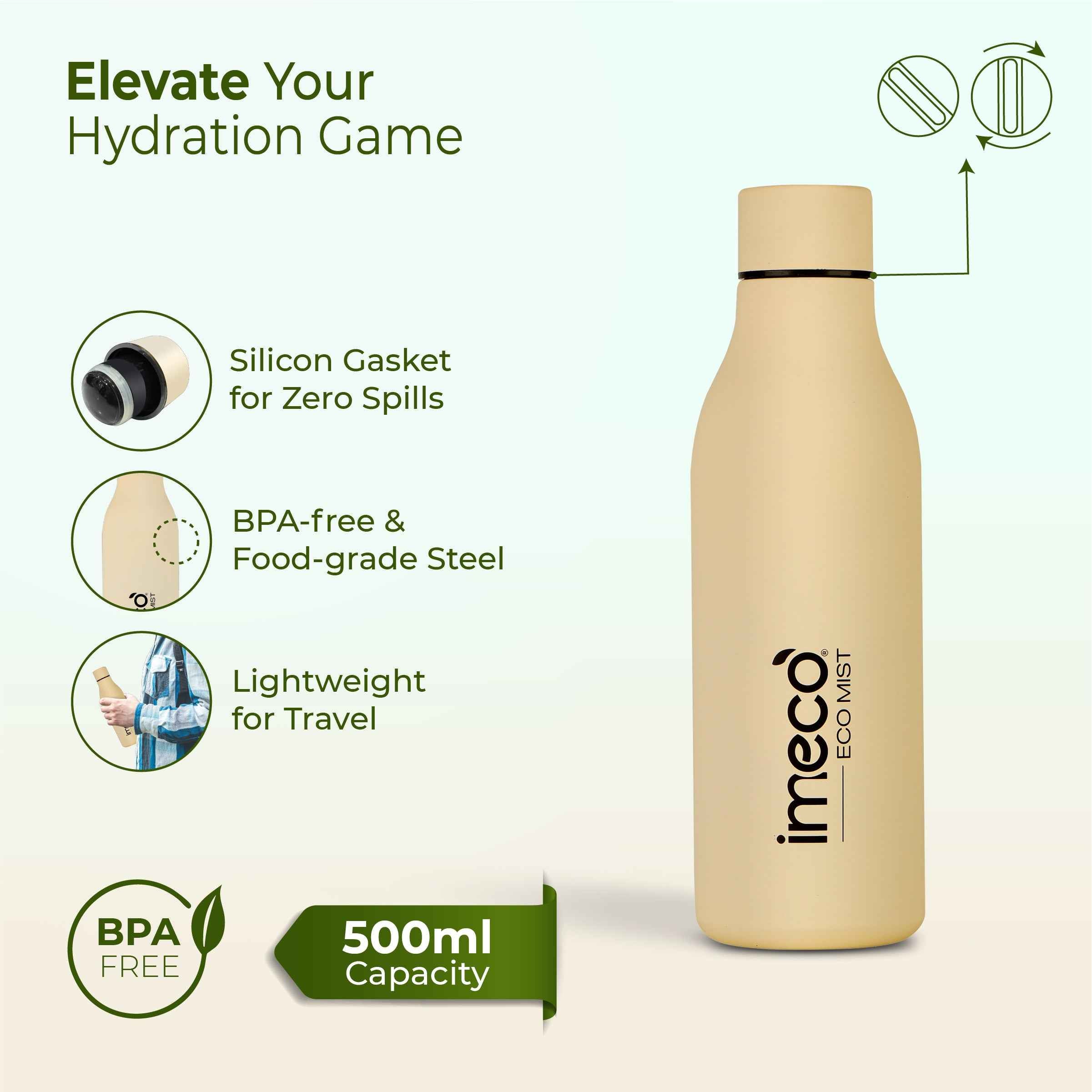 ECO MIST Stainless Steel Pastel Water Bottle (500 ml) #color_beige