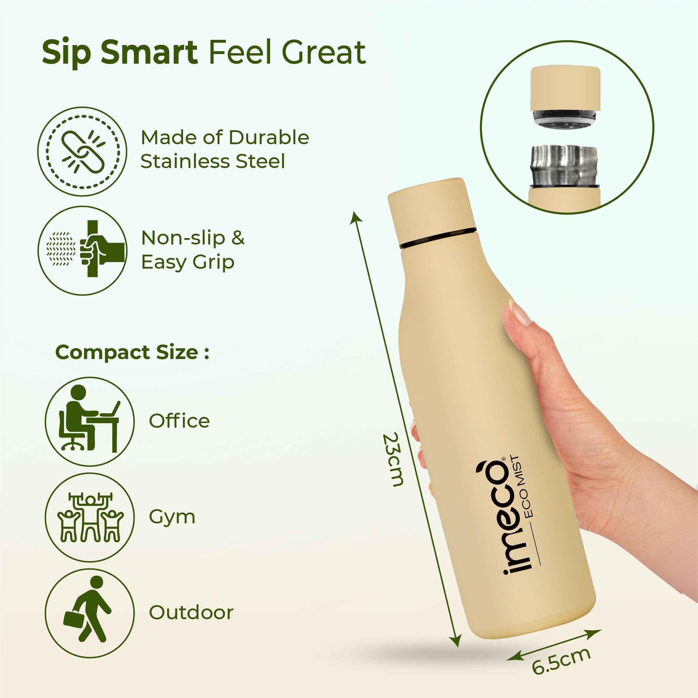 ECO MIST Stainless Steel Pastel Water Bottle (500 ml) #color_beige