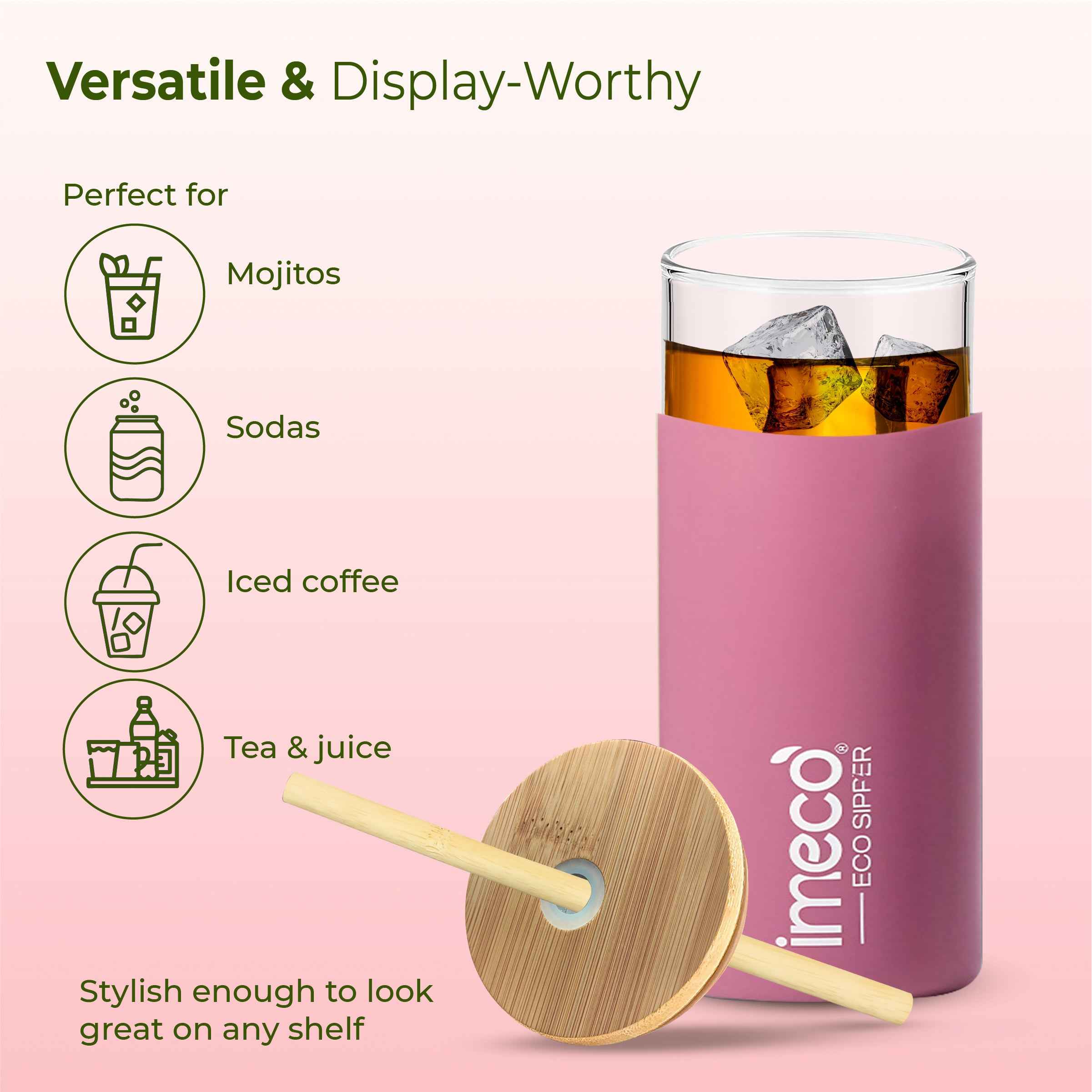 ECO SIPPER Glass Sipper with Bamboo Straw (450 ml)