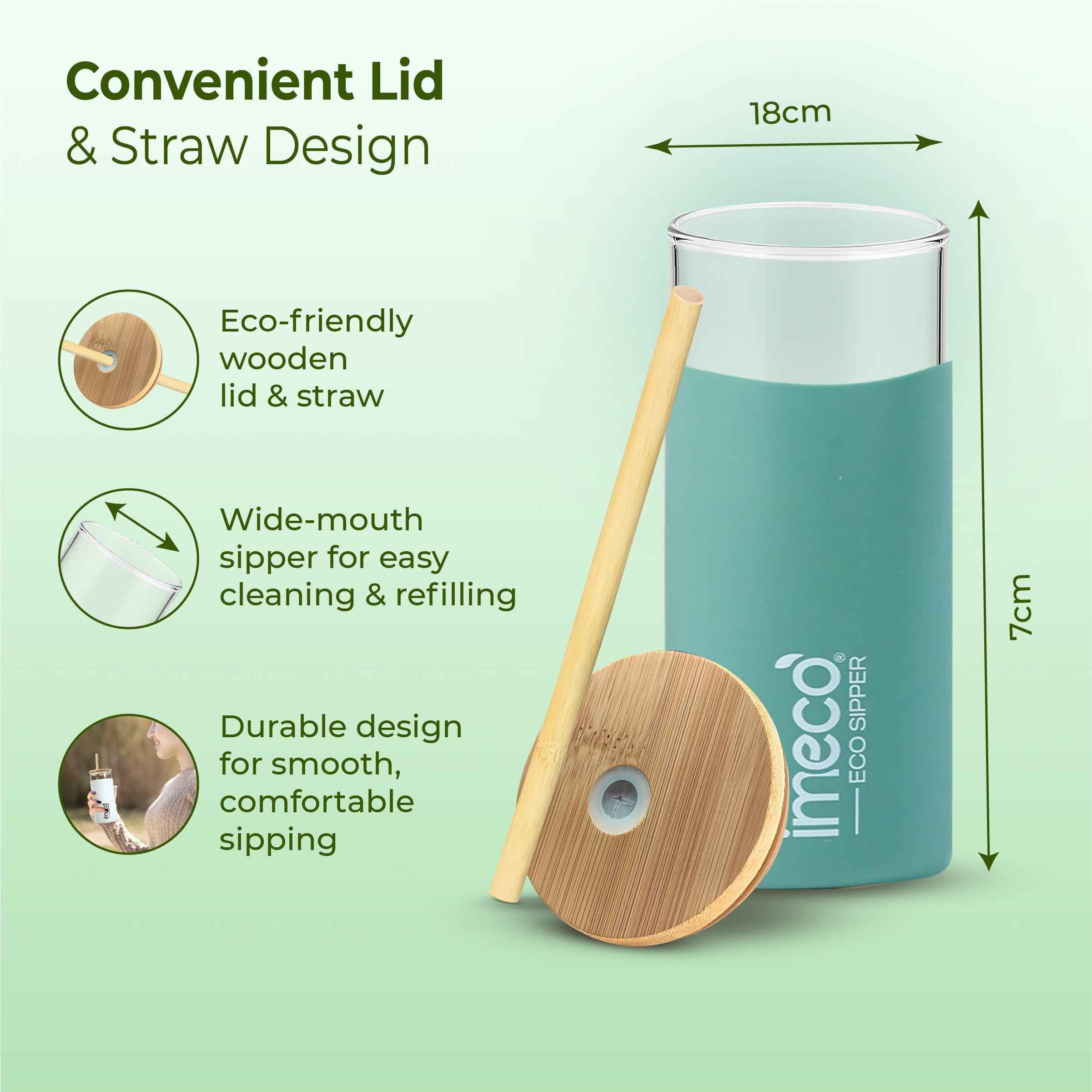 ECO SIPPER Glass Sipper with Bamboo Straw (450 ml) #color_sea-green